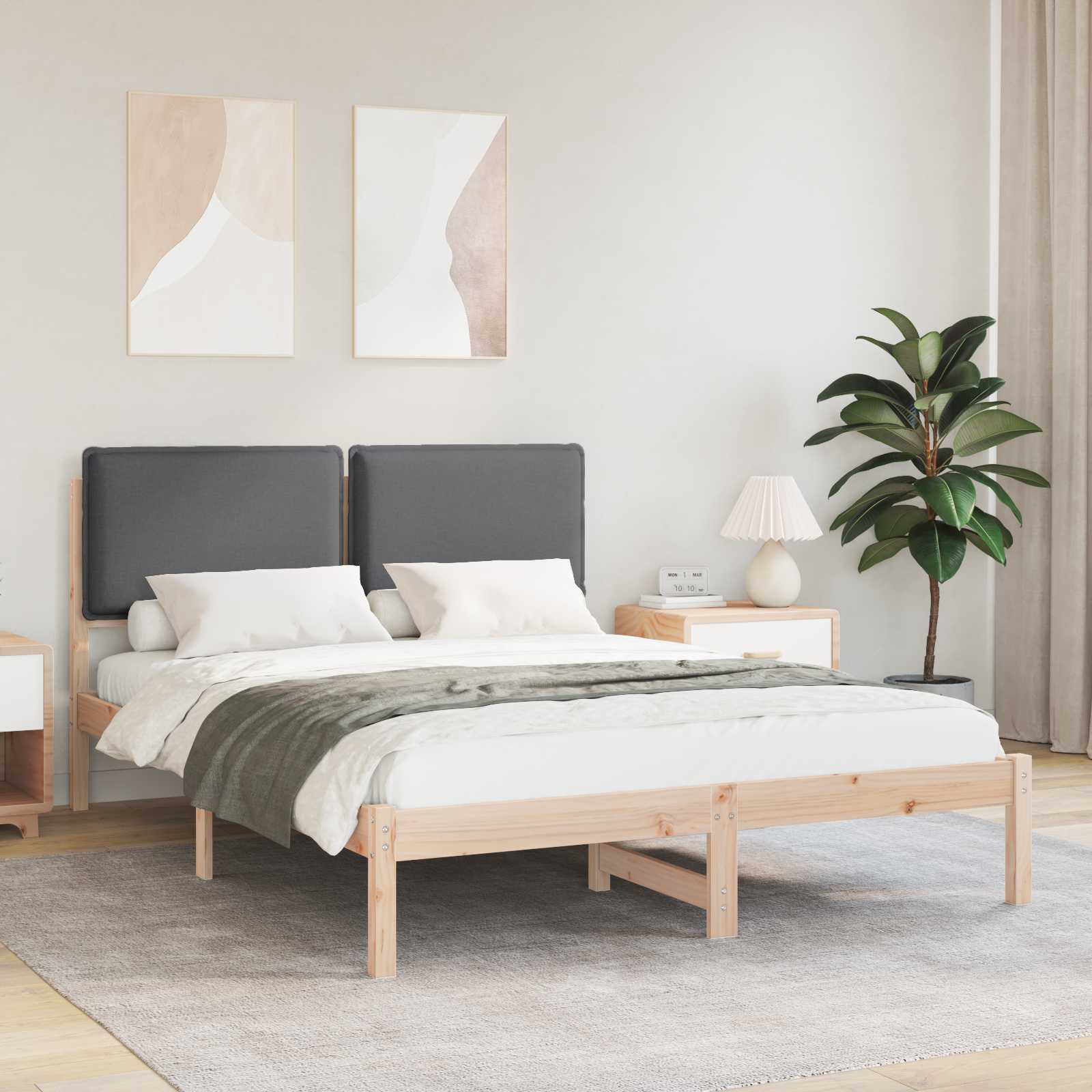 Bettgestell mit gepolstertem Kopfteil Dunkelgrau 135 x 190 cm