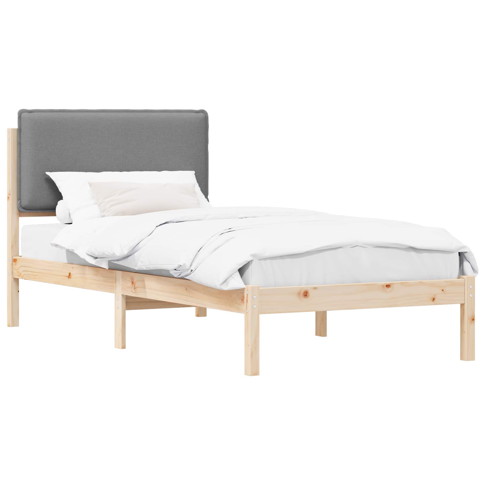 Bettgestell mit gepolstertem Kopfteil Hellgrau 90 x 190 cm