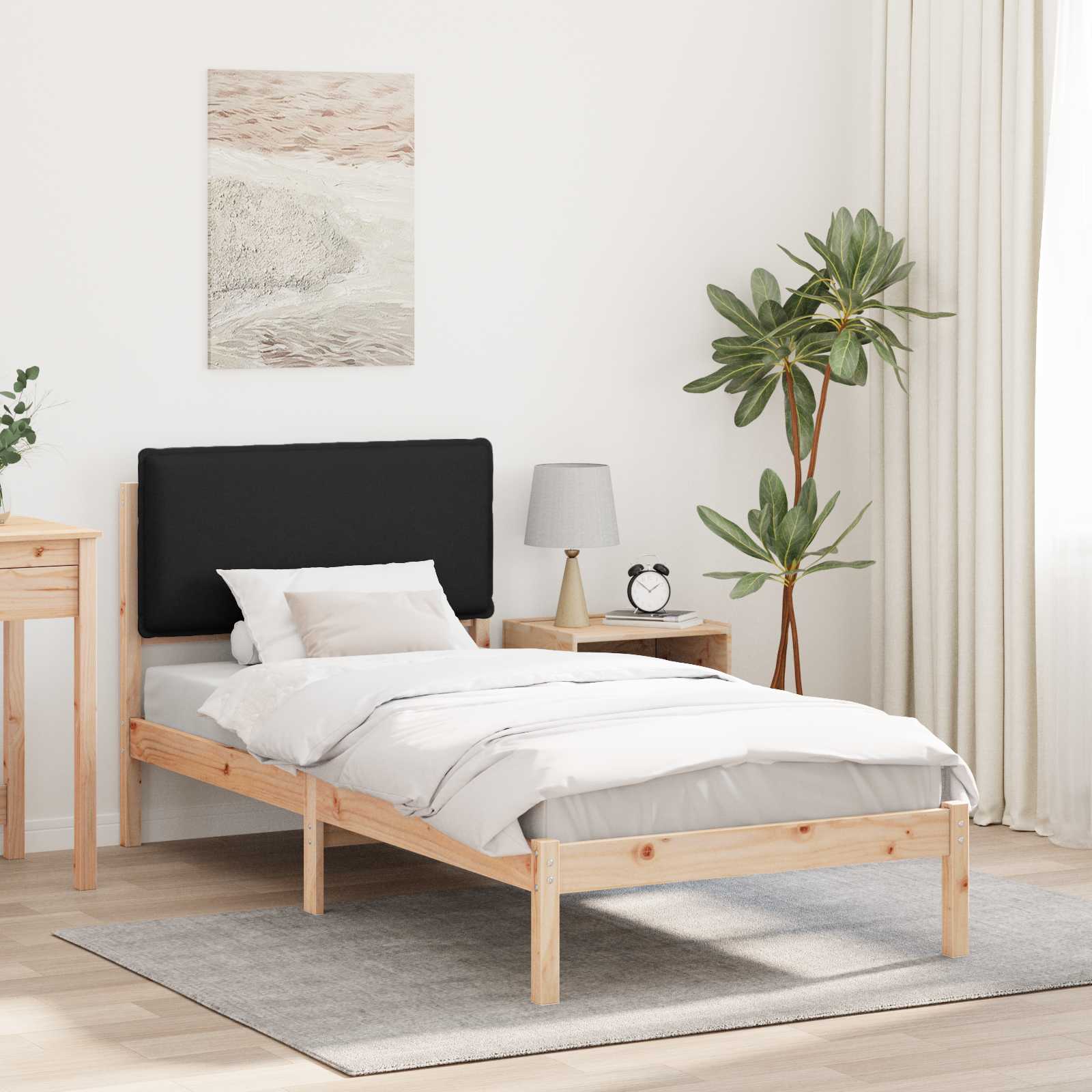 Bettgestell mit gepolstertem Kopfteil Schwarz 75 x 190 cm
