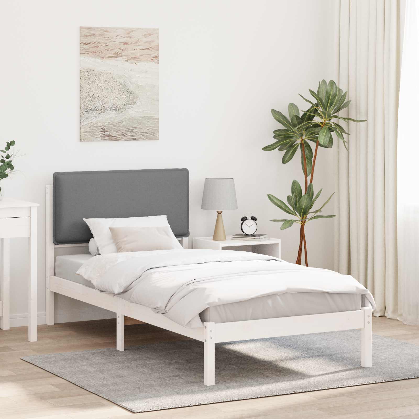 Bettgestell mit gepolstertem Kopfteil Hellgrau 75 x 190 cm
