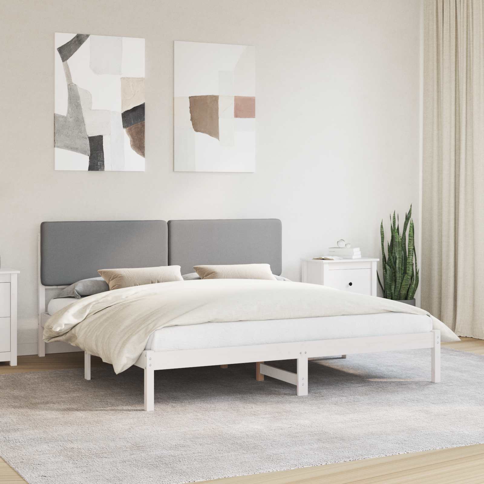 Bettgestell mit gepolstertem Kopfteil Hellgrau 180 x 200 cm