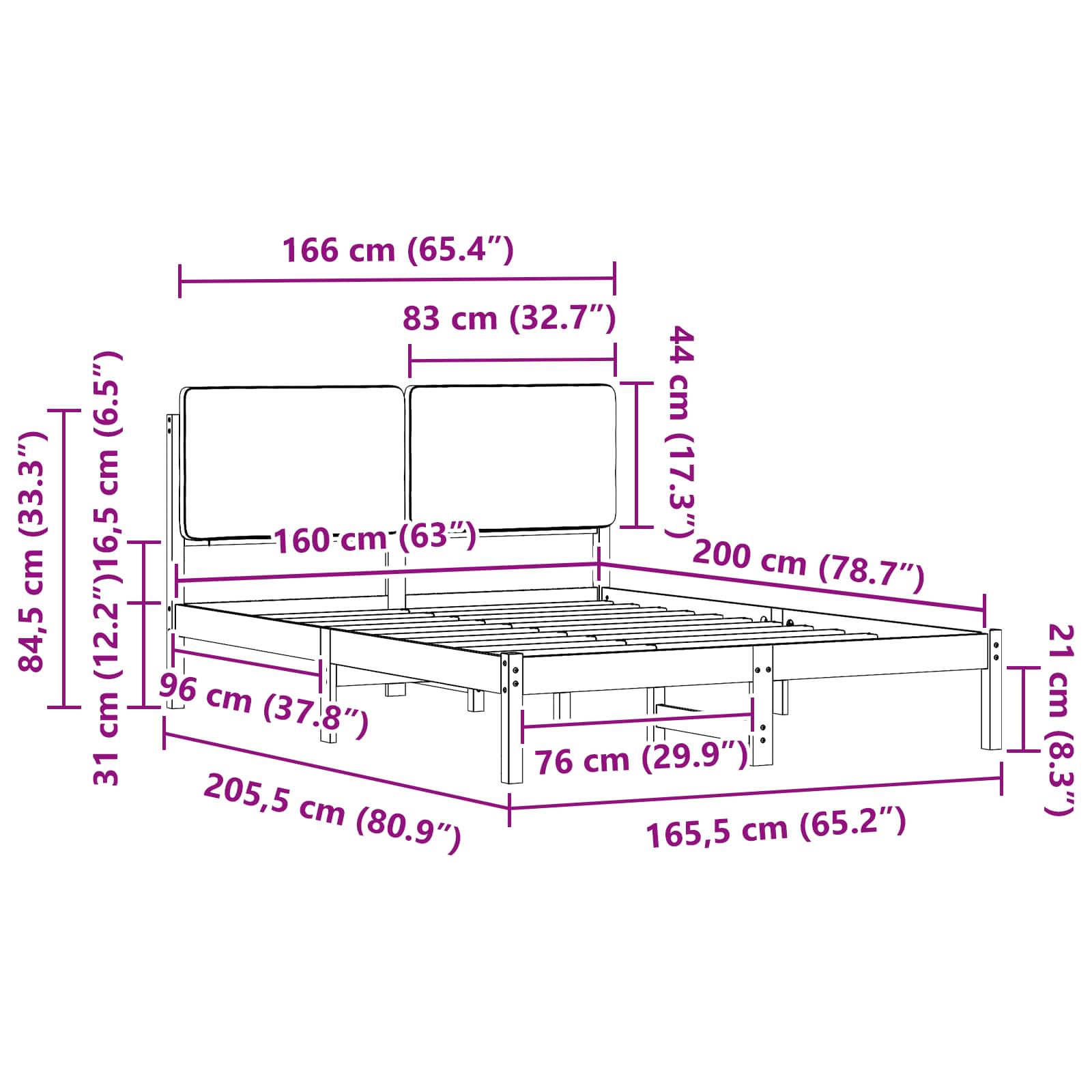Bettgestell mit gepolstertem Kopfteil Dunkelgrau 160 x 200 cm