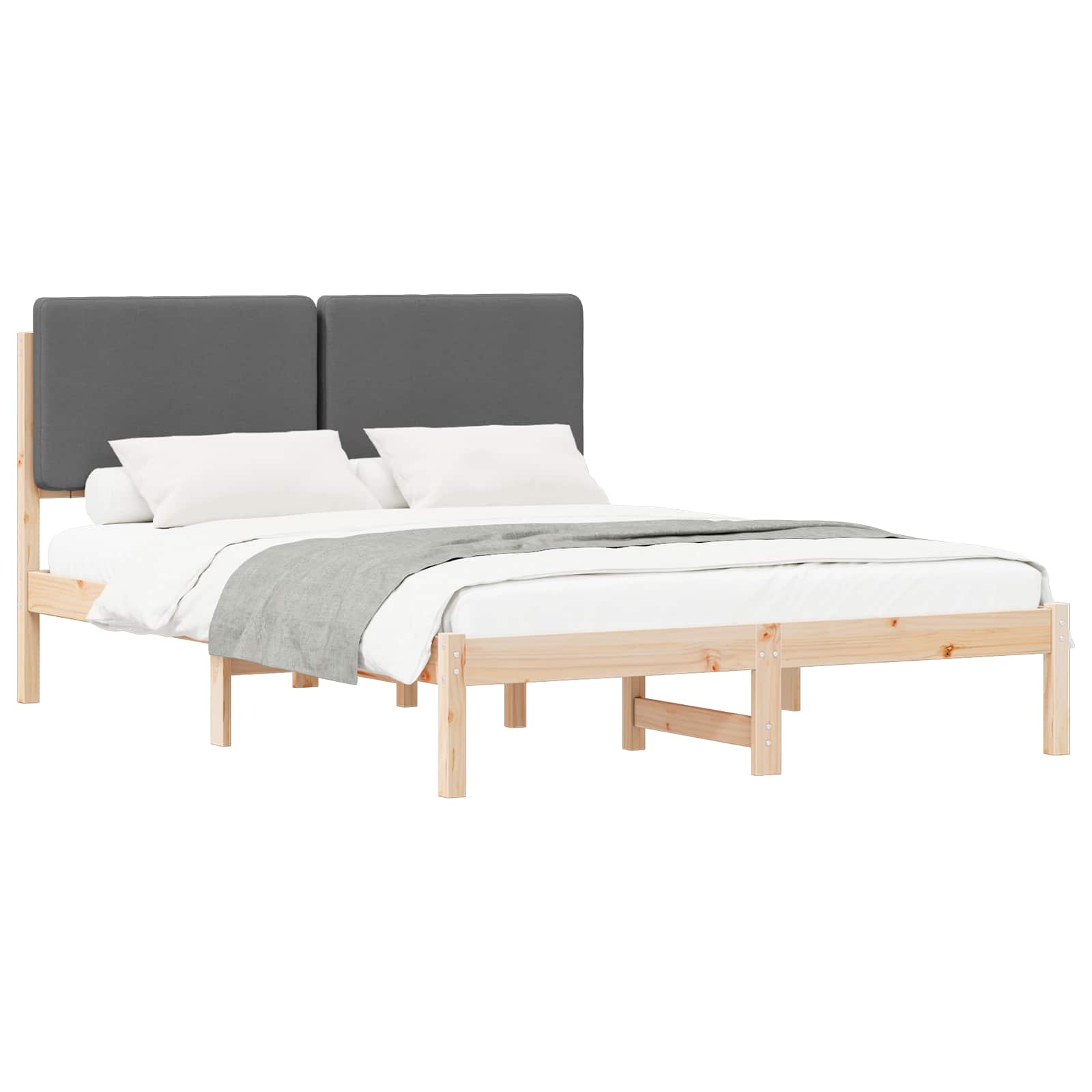 Bettgestell mit gepolstertem Kopfteil Dunkelgrau 150 x 200 cm