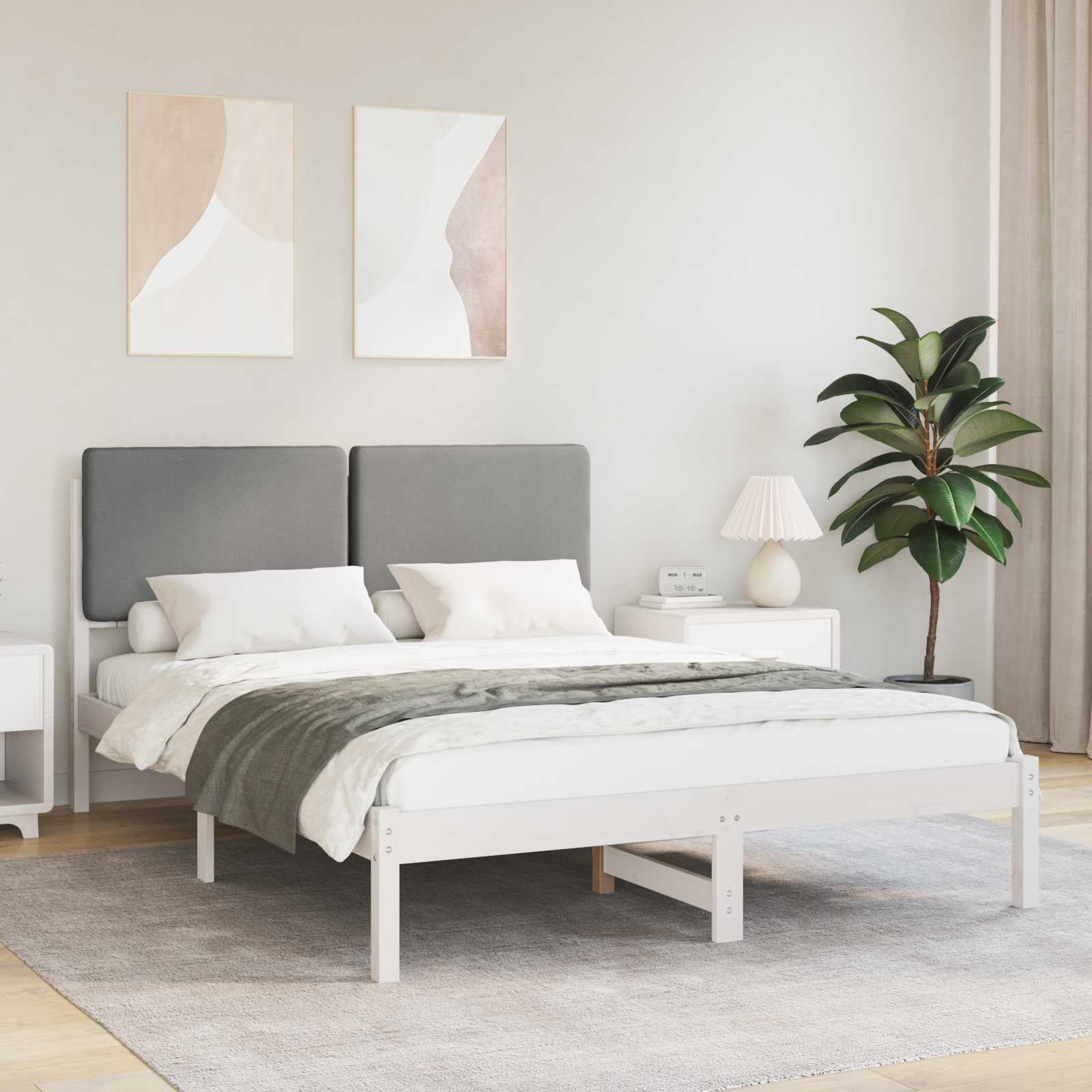 Bettgestell mit gepolstertem Kopfteil Hellgrau 150 x 200 cm