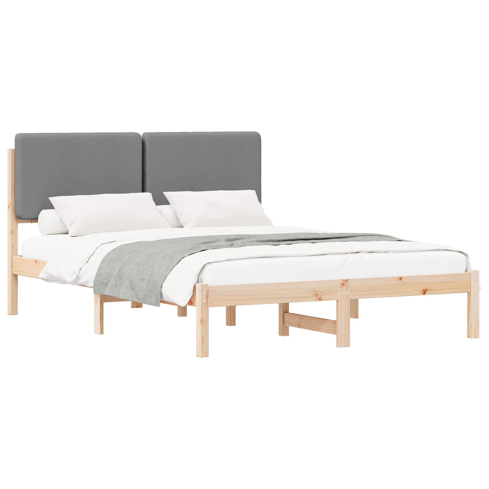 Bettgestell mit gepolstertem Kopfteil Hellgrau 140 x 190 cm