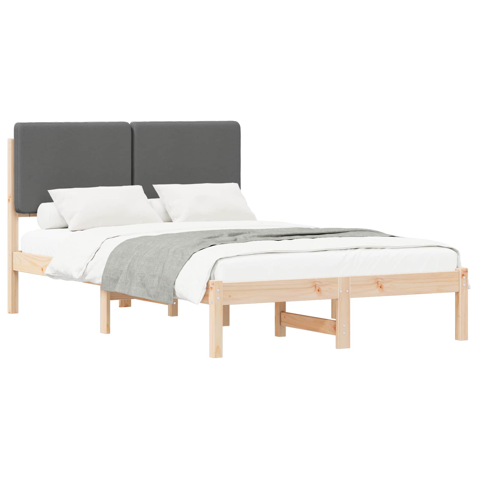 Bettgestell mit gepolstertem Kopfteil Dunkelgrau 135 x 190 cm