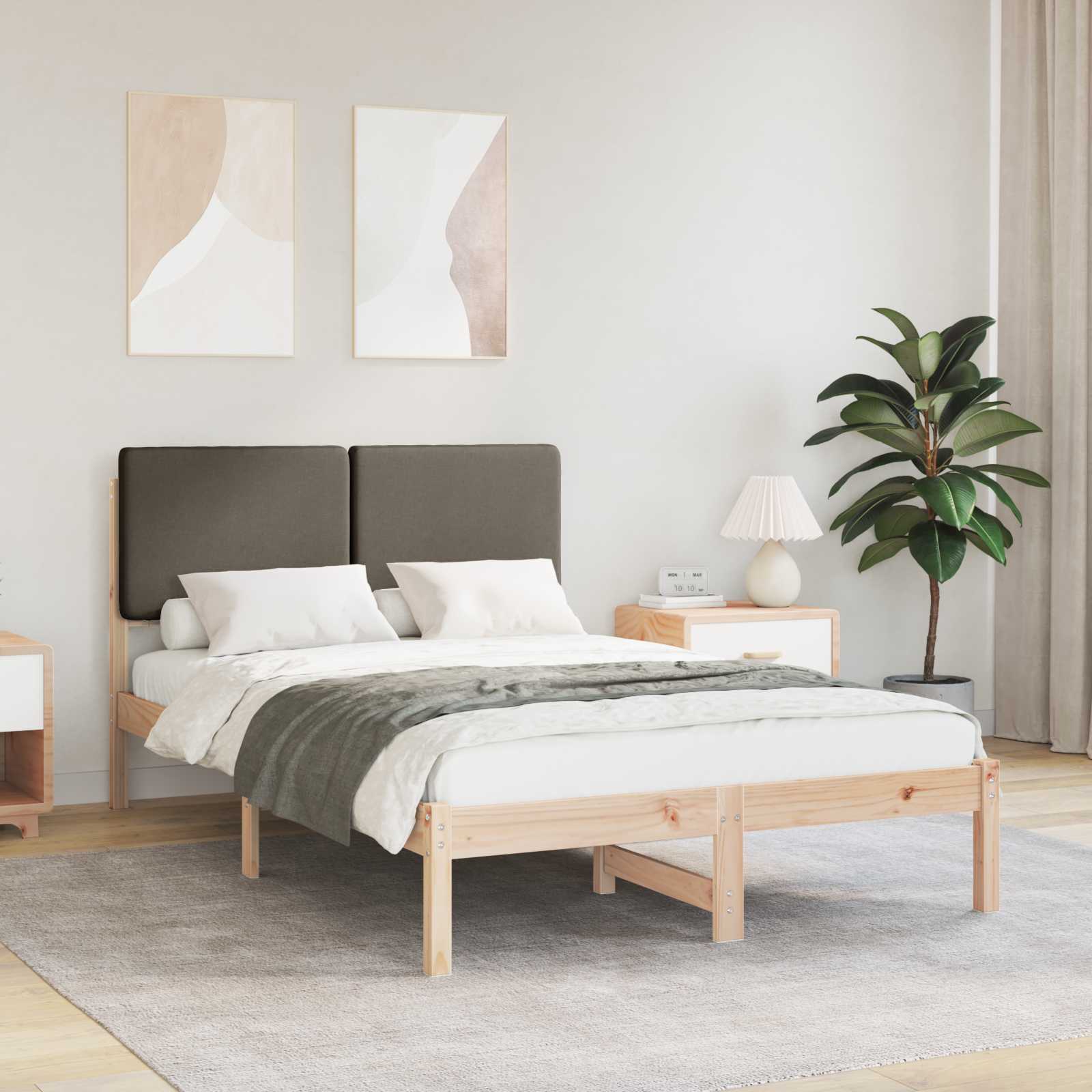 Bettgestell mit gepolstertem Kopfteil Taupe 135 x 190 cm