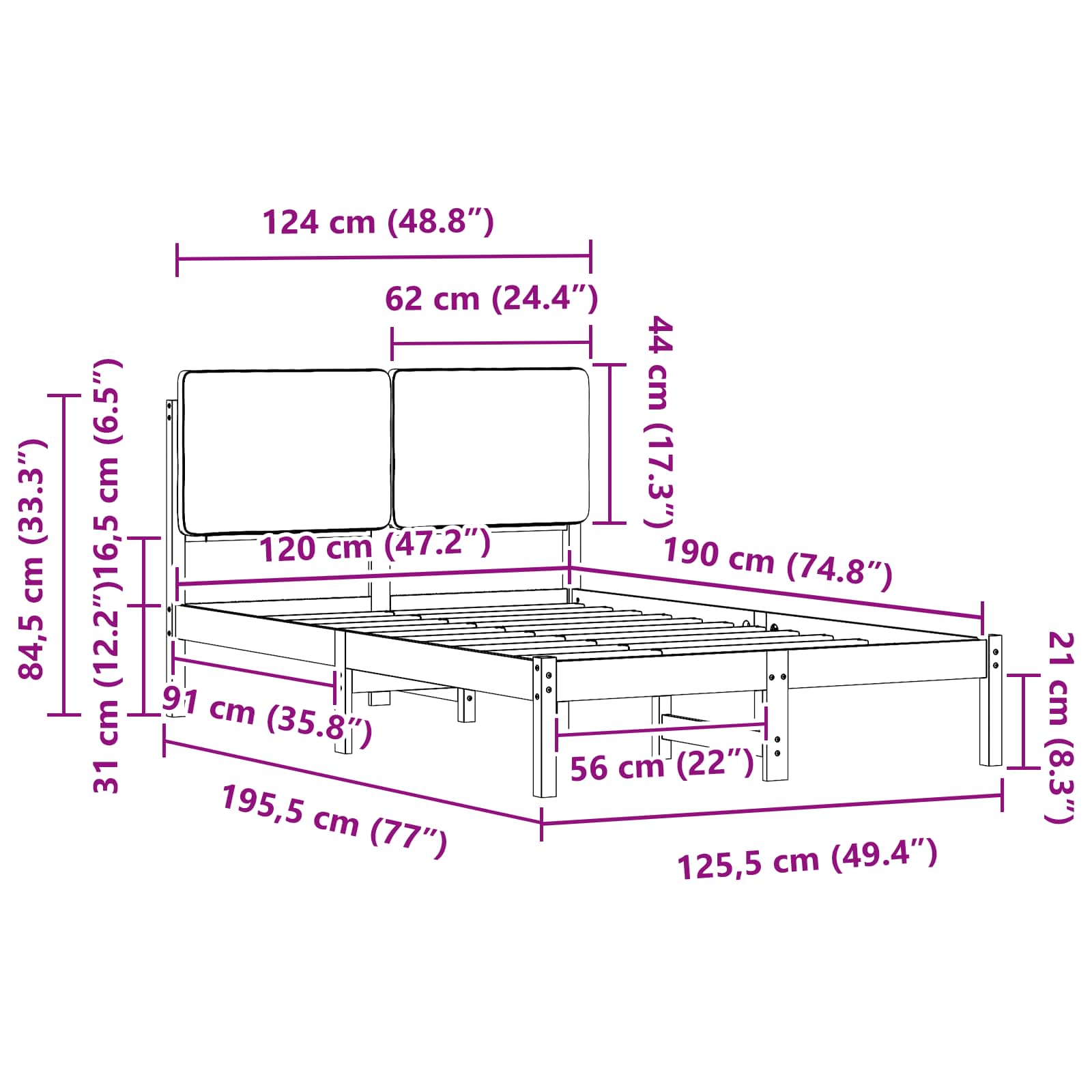 Bettgestell mit gepolstertem Kopfteil Dunkelgrau 120 x 190 cm