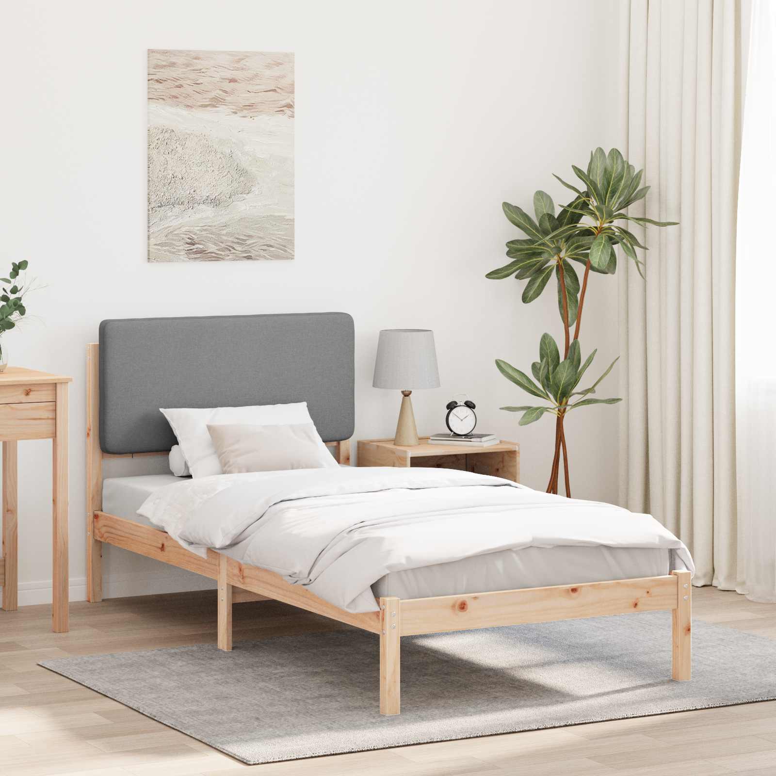 Bettgestell mit gepolstertem Kopfteil Hellgrau 90 x 200 cm