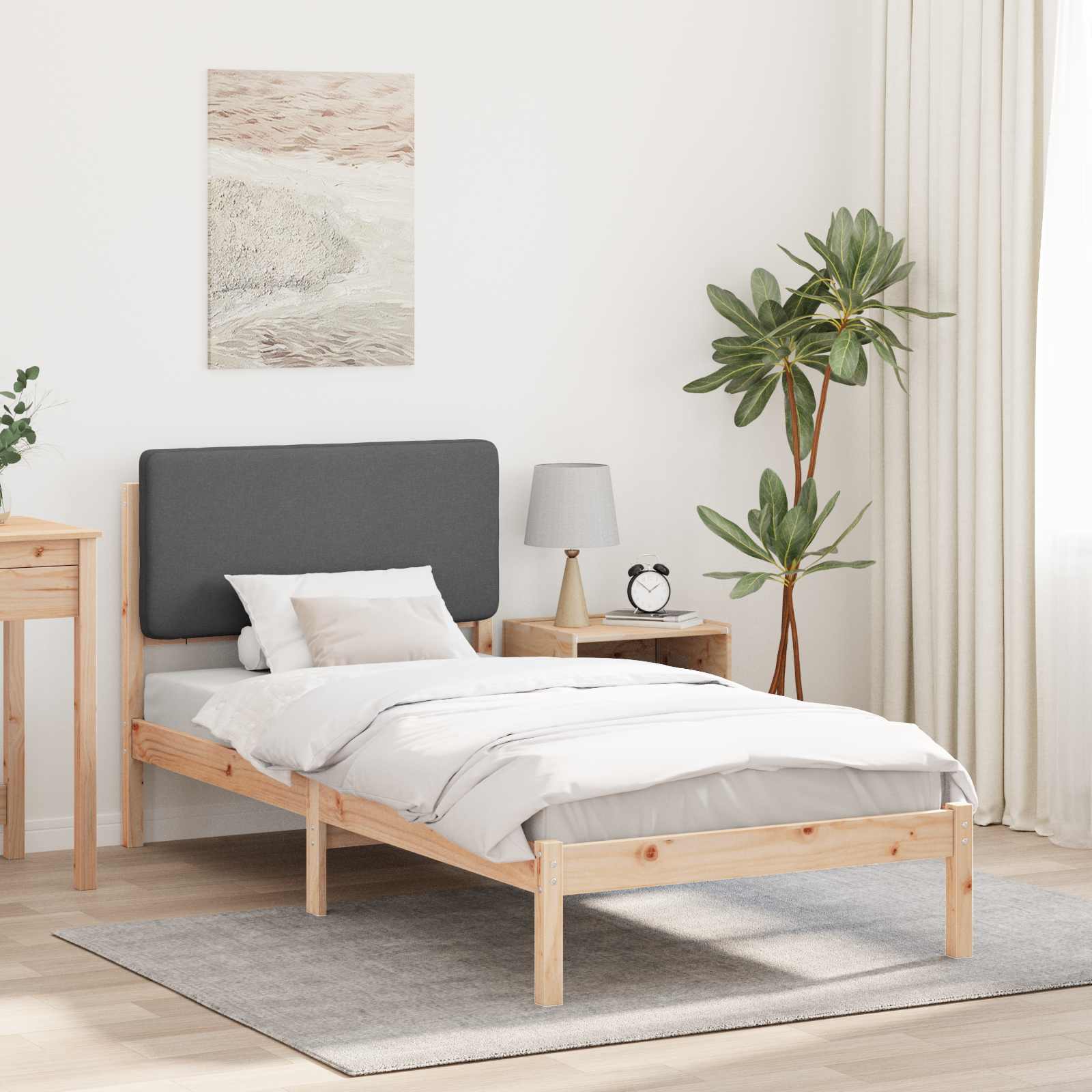 Bettgestell mit gepolstertem Kopfteil Dunkelgrau 90 x 200 cm