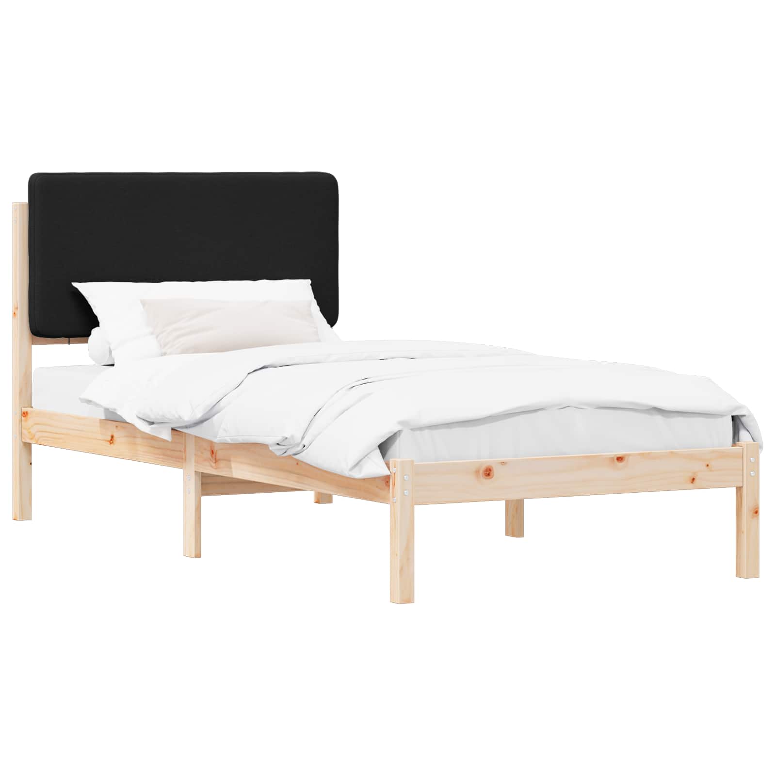 Bettgestell mit gepolstertem Kopfteil Schwarz 90 x 200 cm