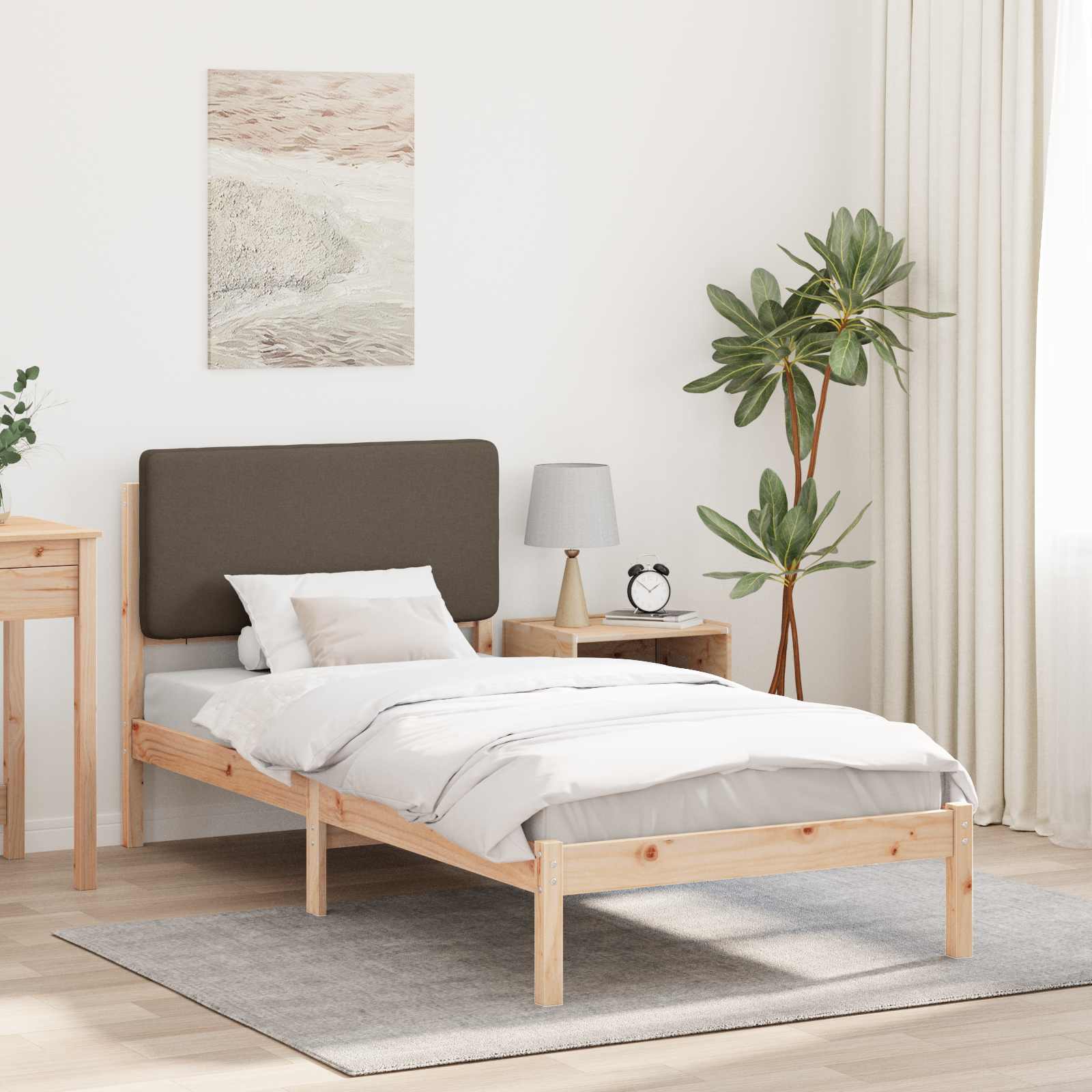 Bettgestell mit gepolstertem Kopfteil Taupe 75 x 190 cm