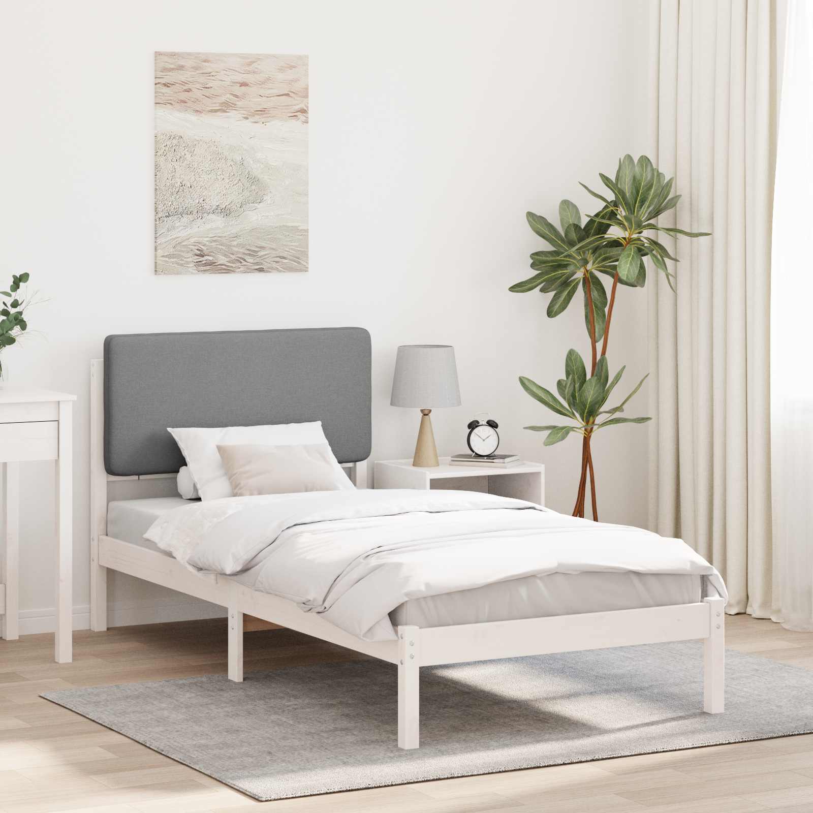 Bettgestell mit gepolstertem Kopfteil Hellgrau 75 x 190 cm