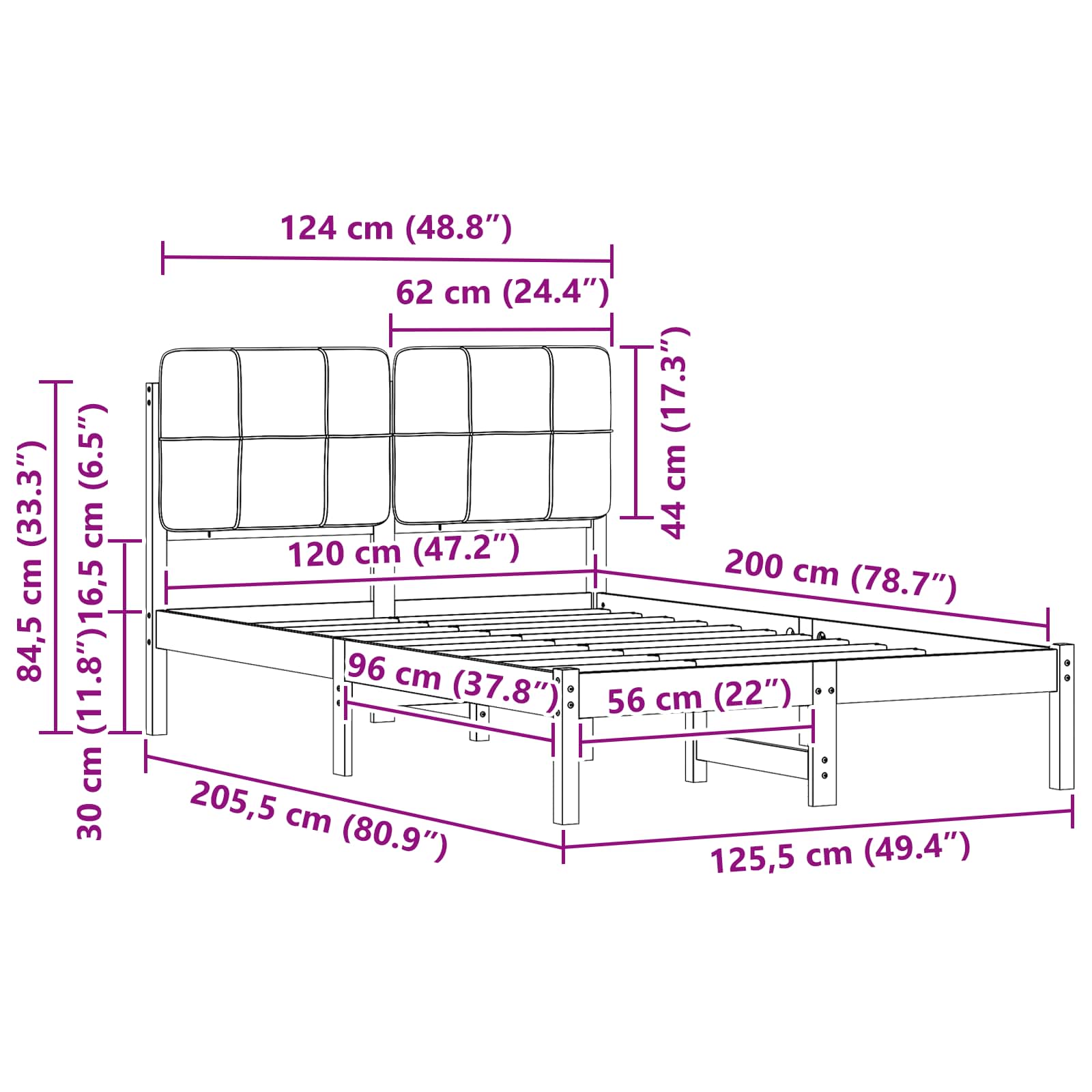 Bettgestell mit gepolstertem Kopfteil Hellgrau 120 x 200 cm
