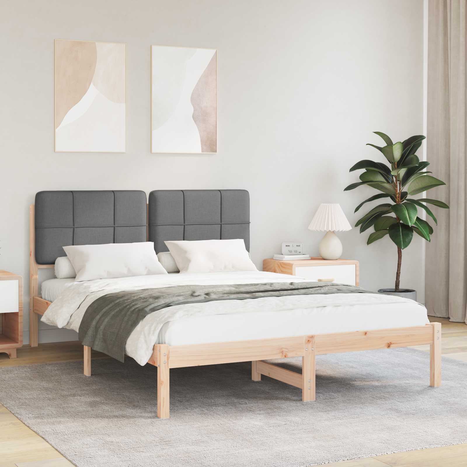 Bettgestell mit gepolstertem Kopfteil Dunkelgrau 140 x 190 cm