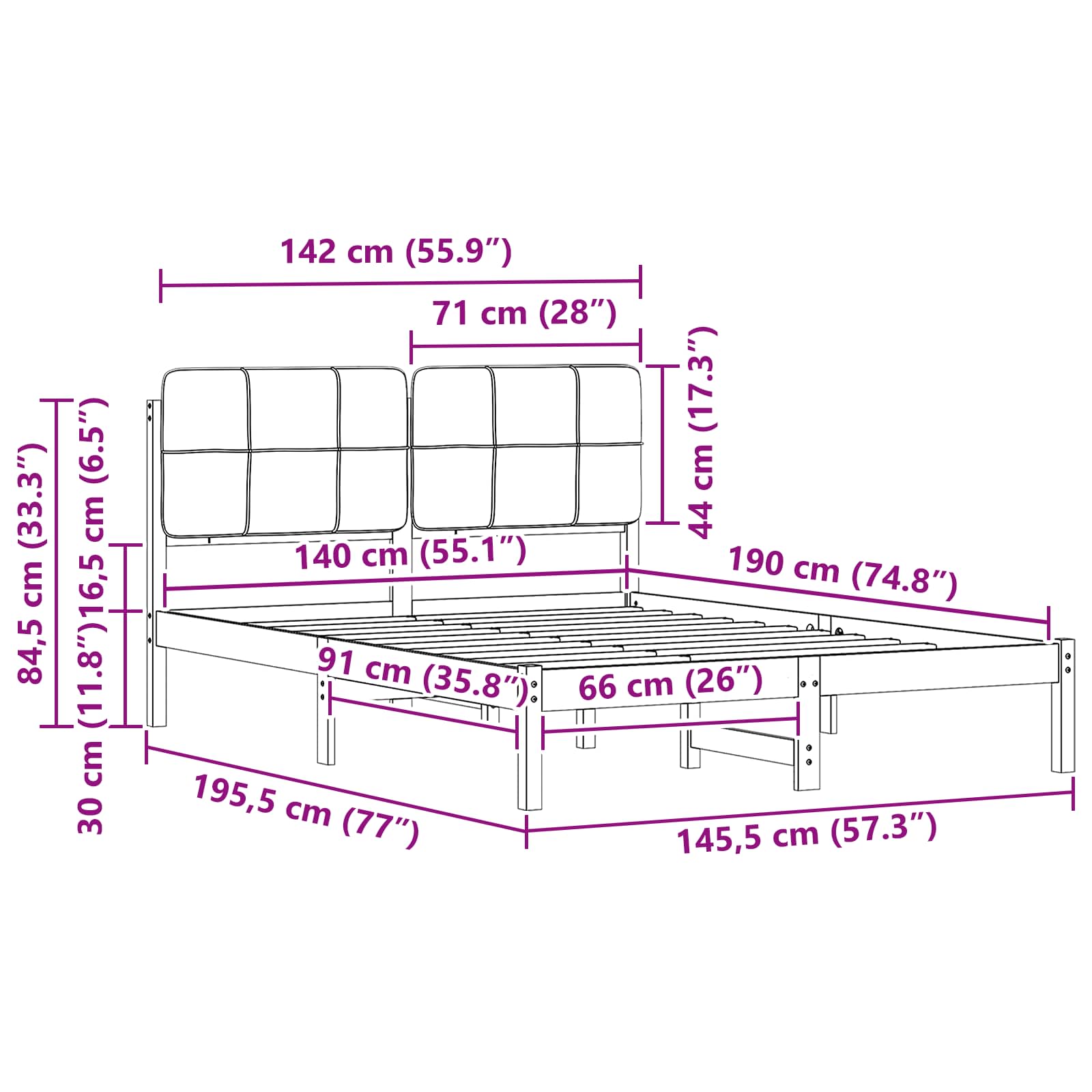 Bettgestell mit gepolstertem Kopfteil Taupe 140 x 190 cm