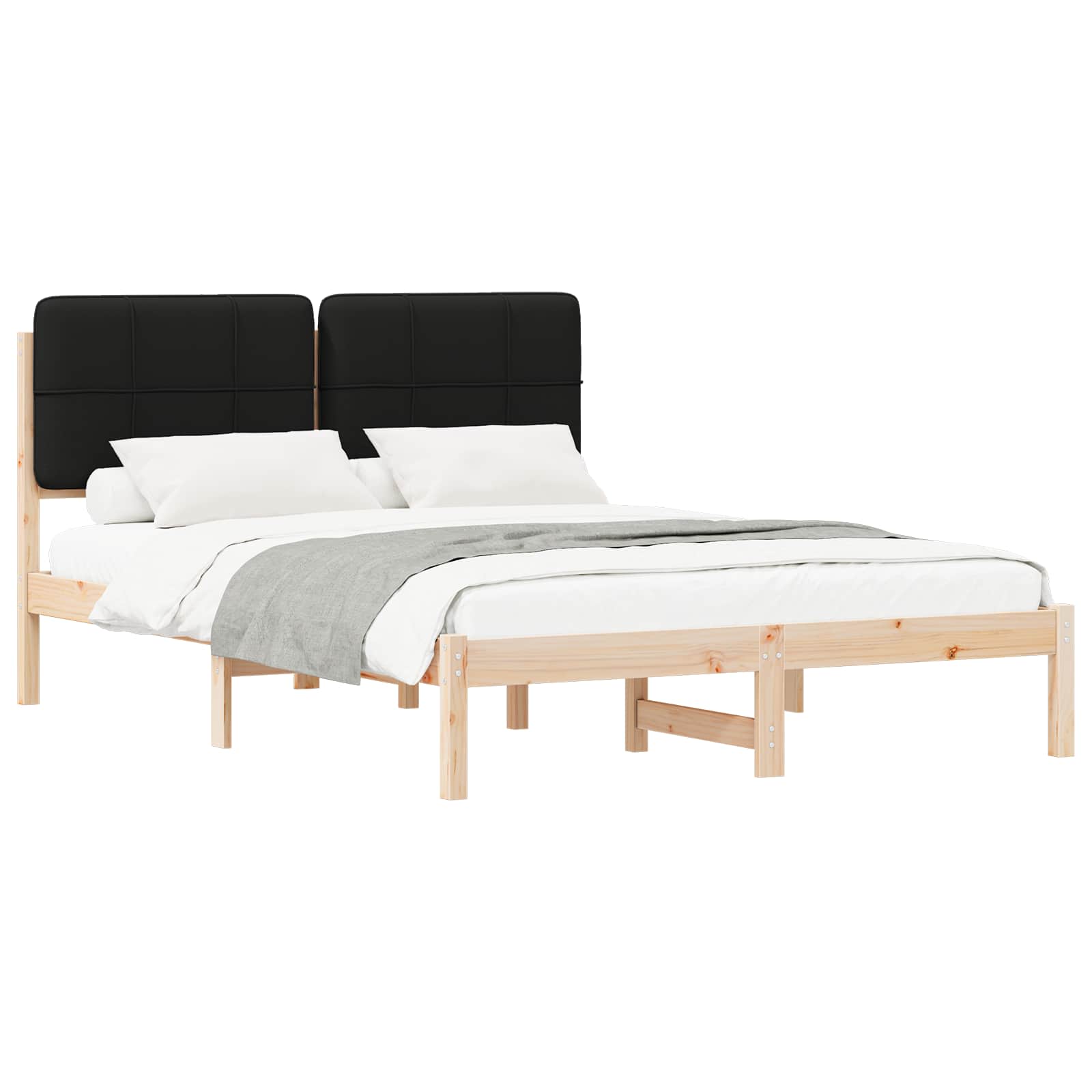 Bettgestell mit gepolstertem Kopfteil Schwarz 135 x 190 cm