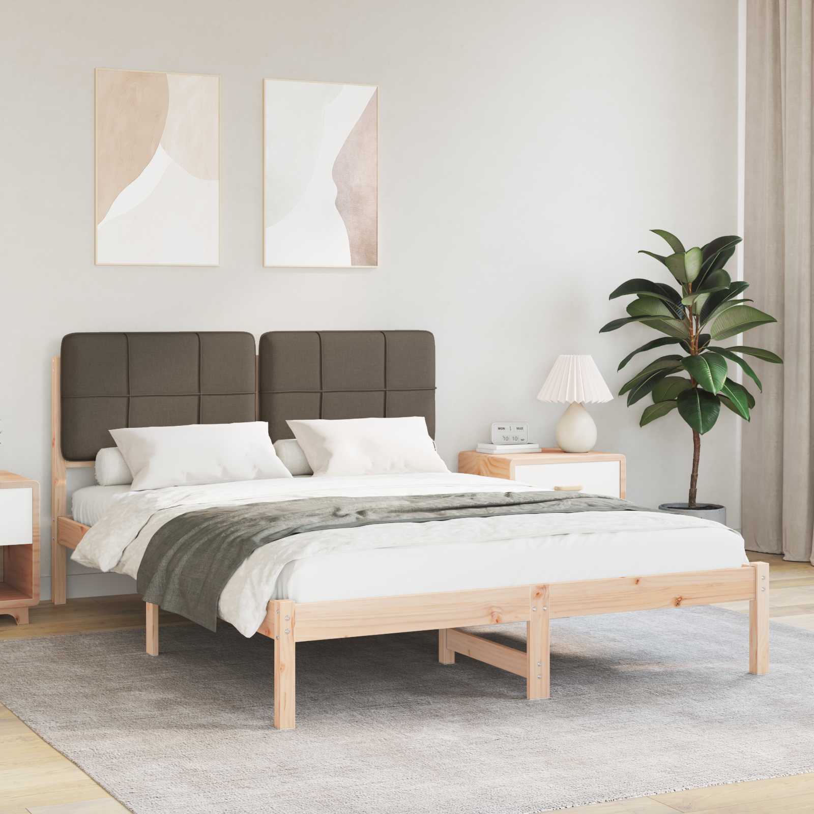Bettgestell mit gepolstertem Kopfteil Taupe 135 x 190 cm