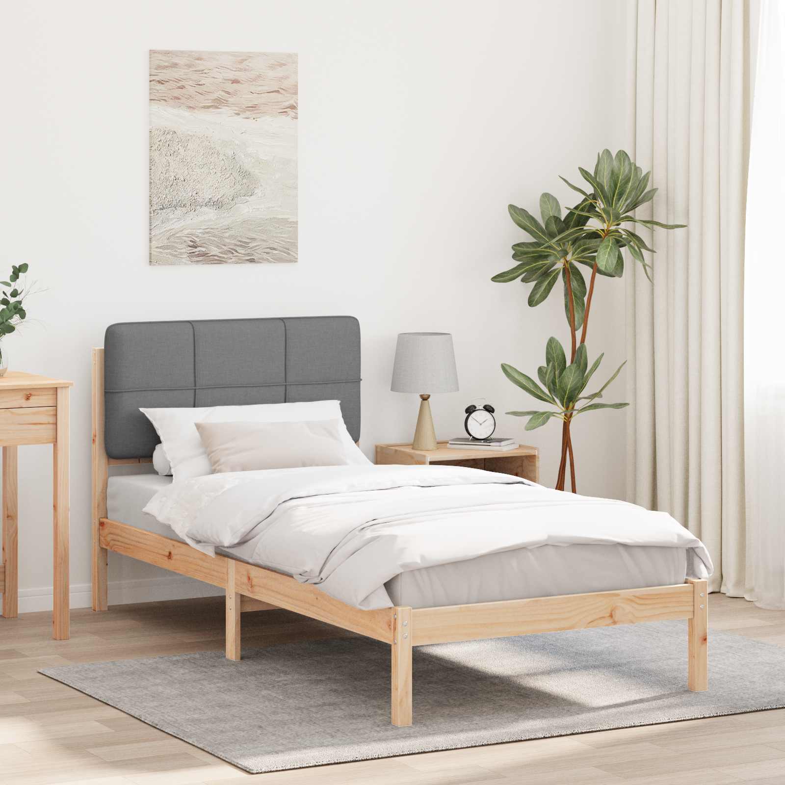 Bettgestell mit gepolstertem Kopfteil Hellgrau 90 x 200 cm