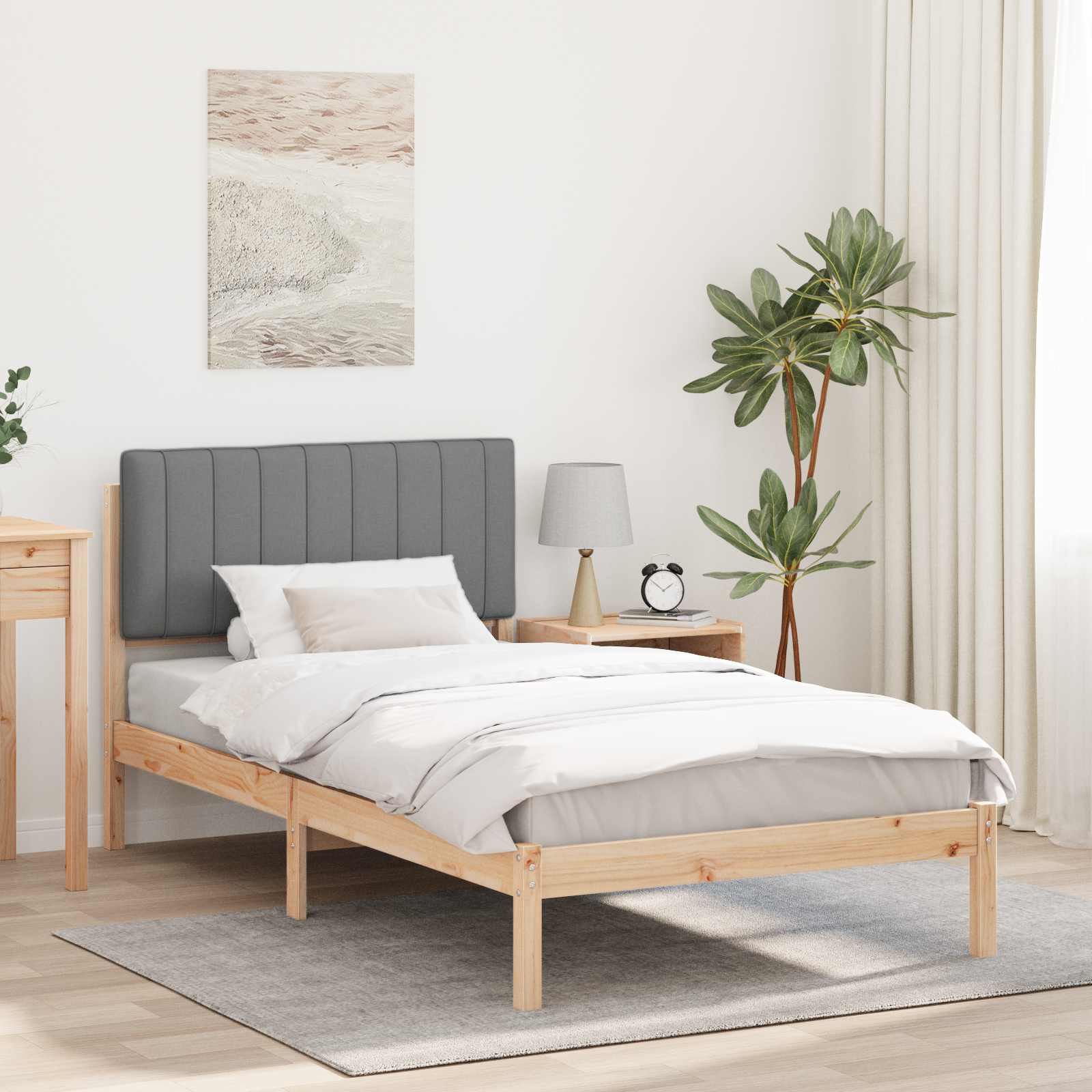 Bettgestell mit gepolstertem Kopfteil Hellgrau 100 x 200 cm