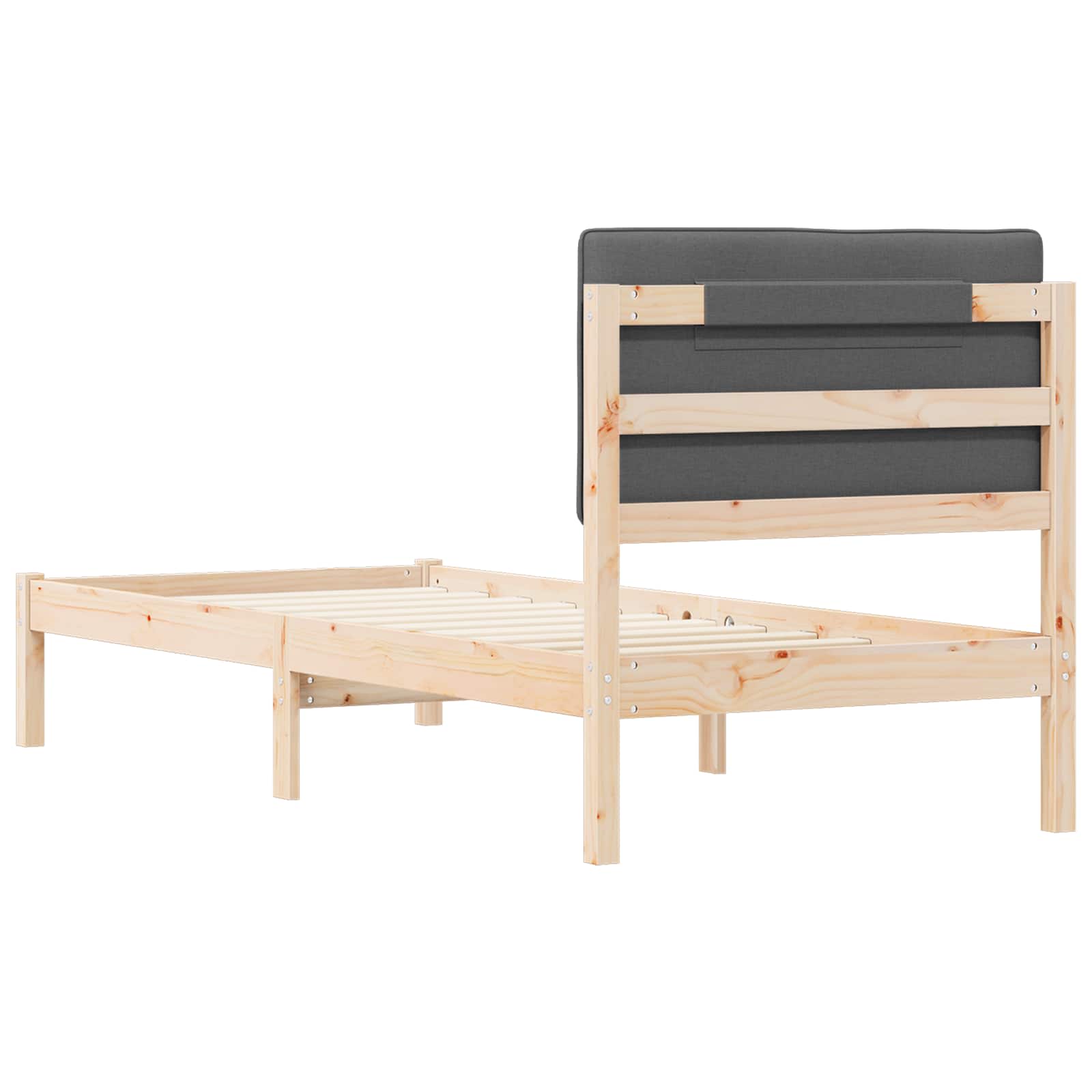 Bettgestell mit gepolstertem Kopfteil Dunkelgrau 75 x 190 cm