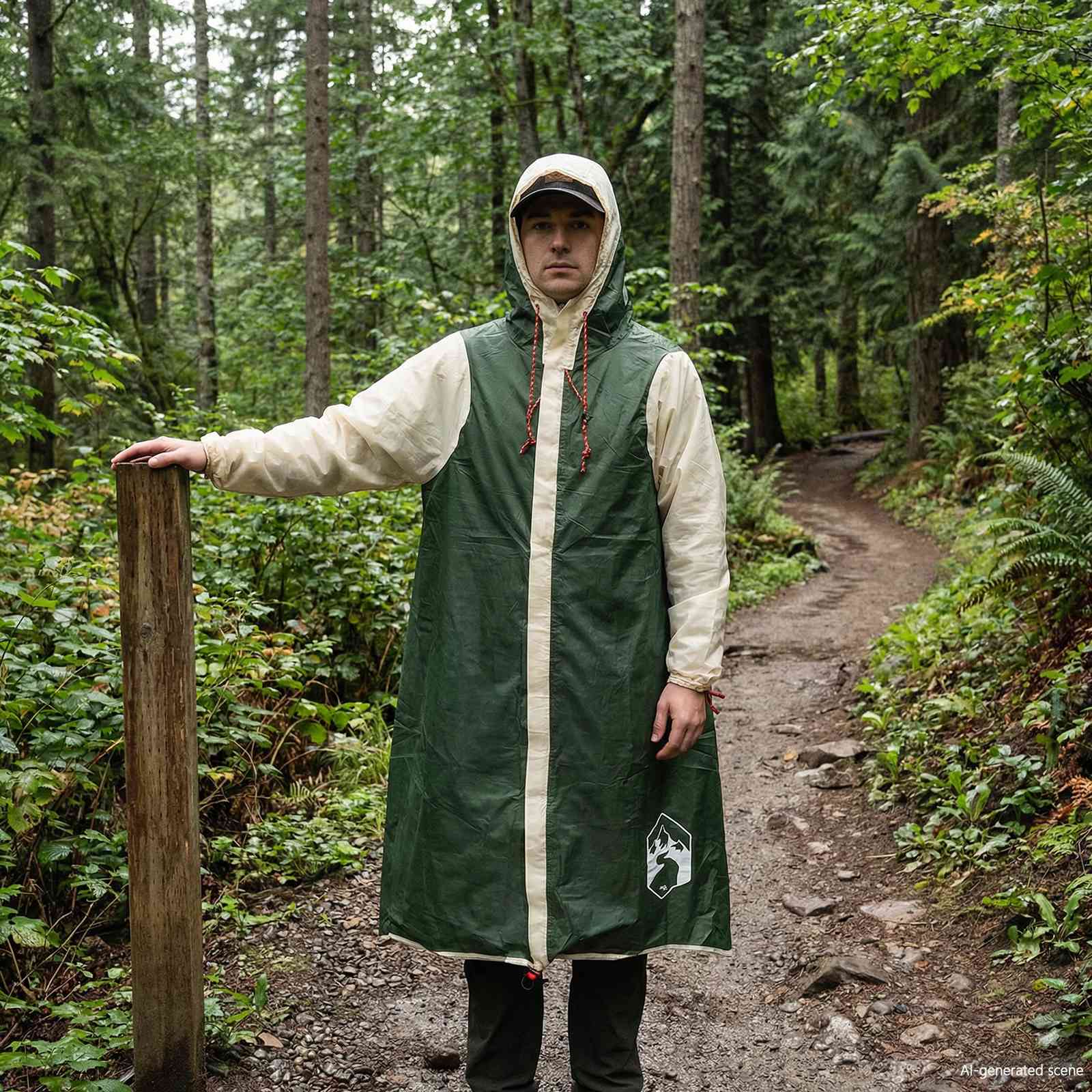 2-in-1 Regenponcho mit Kapuze Grün 262 x 126 x 130 cm