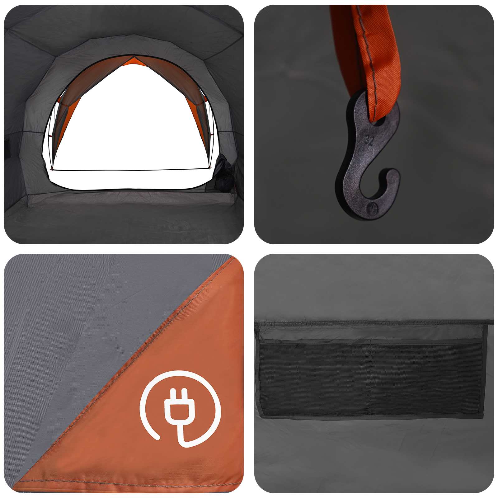 Tunnelzelt Grau und Orange 562 x 265 x 216 cm