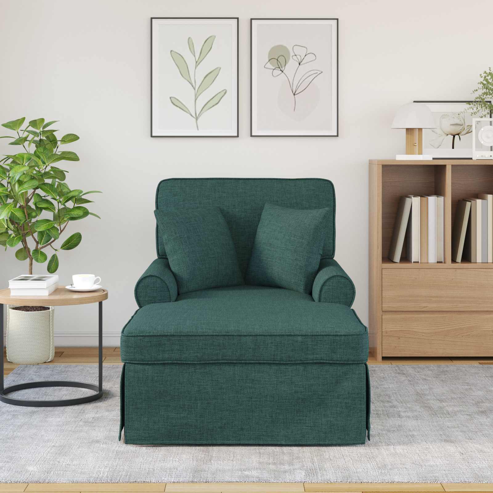 Chaise Lounge mit Rock mit Kissen 3 pcs Dunkelgrün Stoff