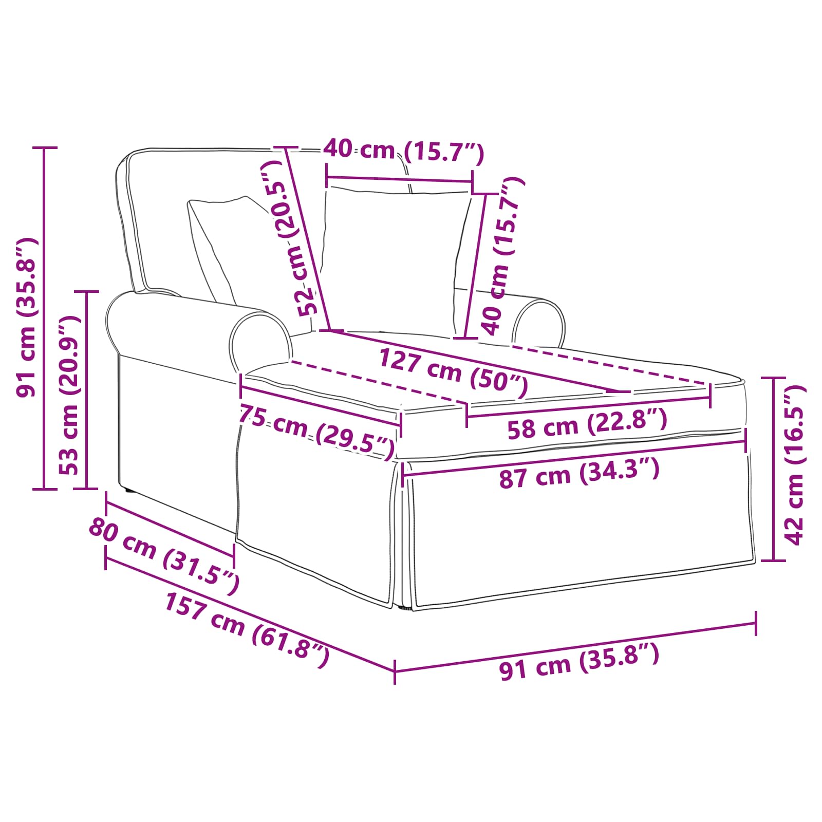 Chaise Lounge mit Rock mit Kissen 3 pcs Dunkelgrün Stoff