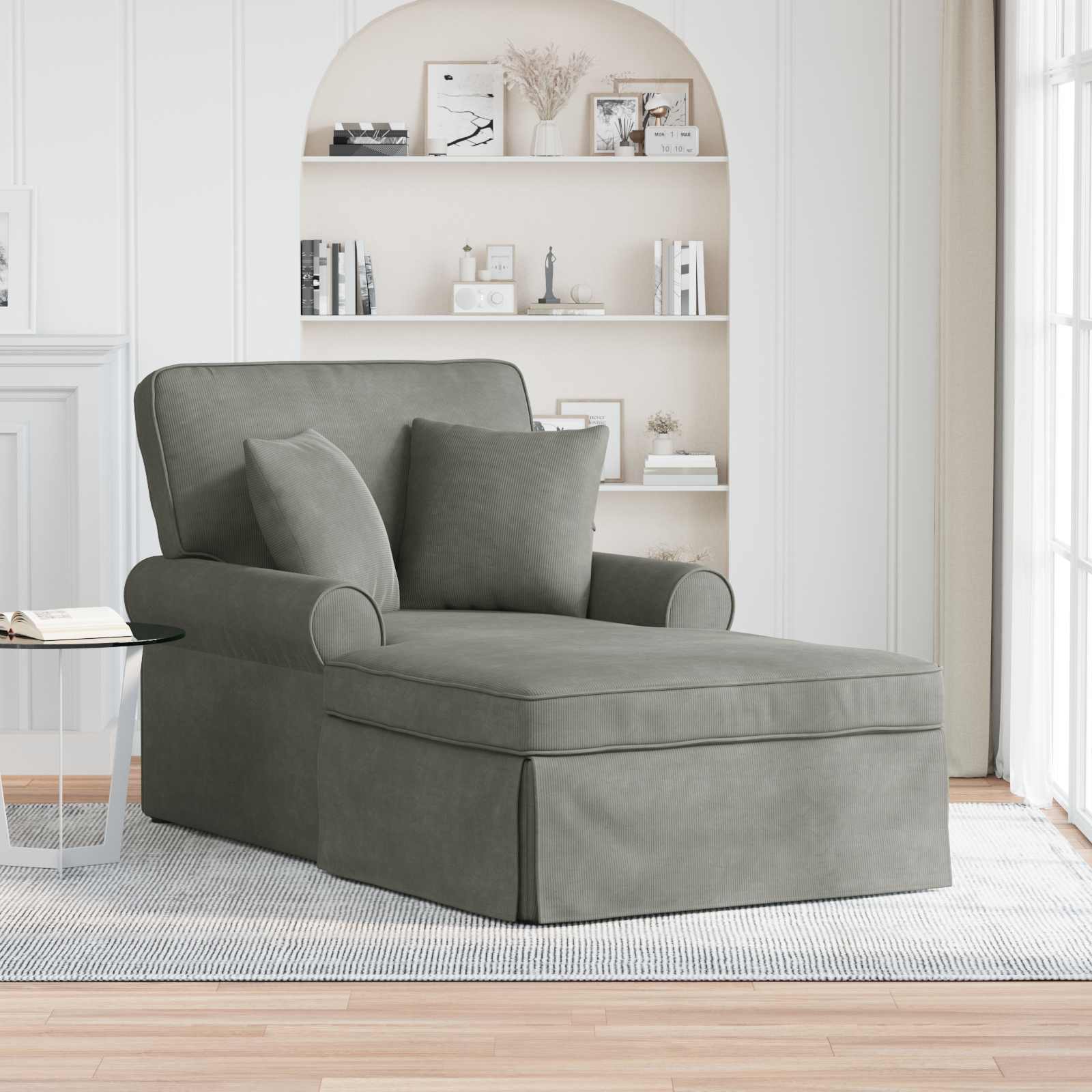Chaise Lounge mit Rock mit Kissen 3 pcs Hellgrau Cordstoff