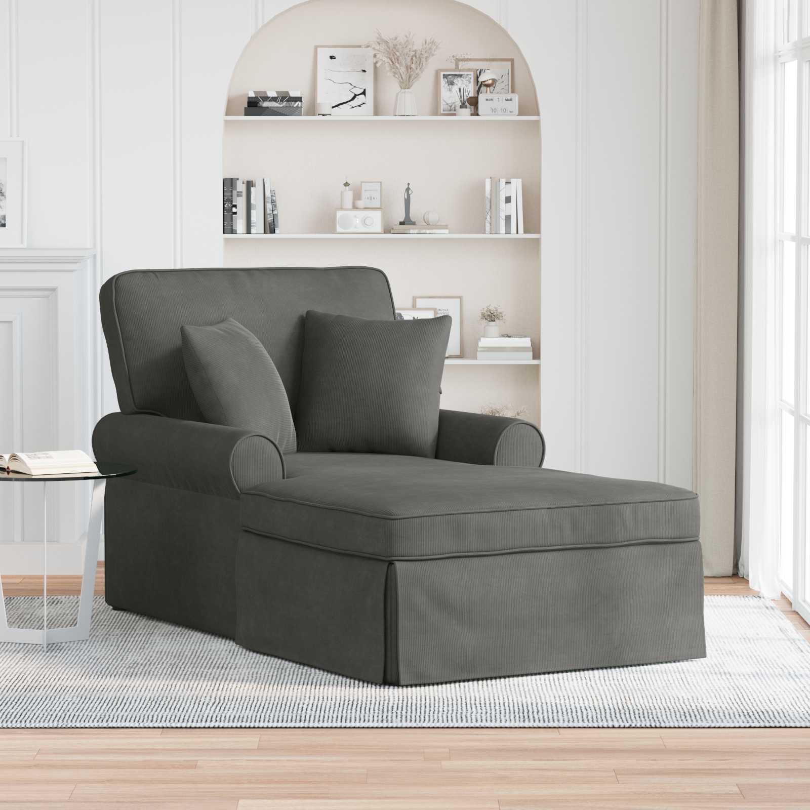 Chaise Lounge mit Rock mit Kissen 3 pcs Dunkelgrau Cordstoff