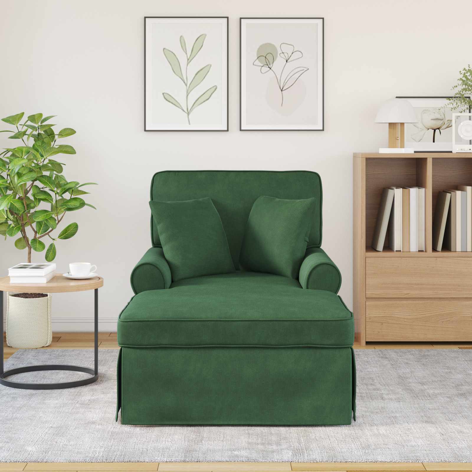 Chaise Lounge mit Rock mit Kissen 3 pcs Dschungelgrün Cordstoff
