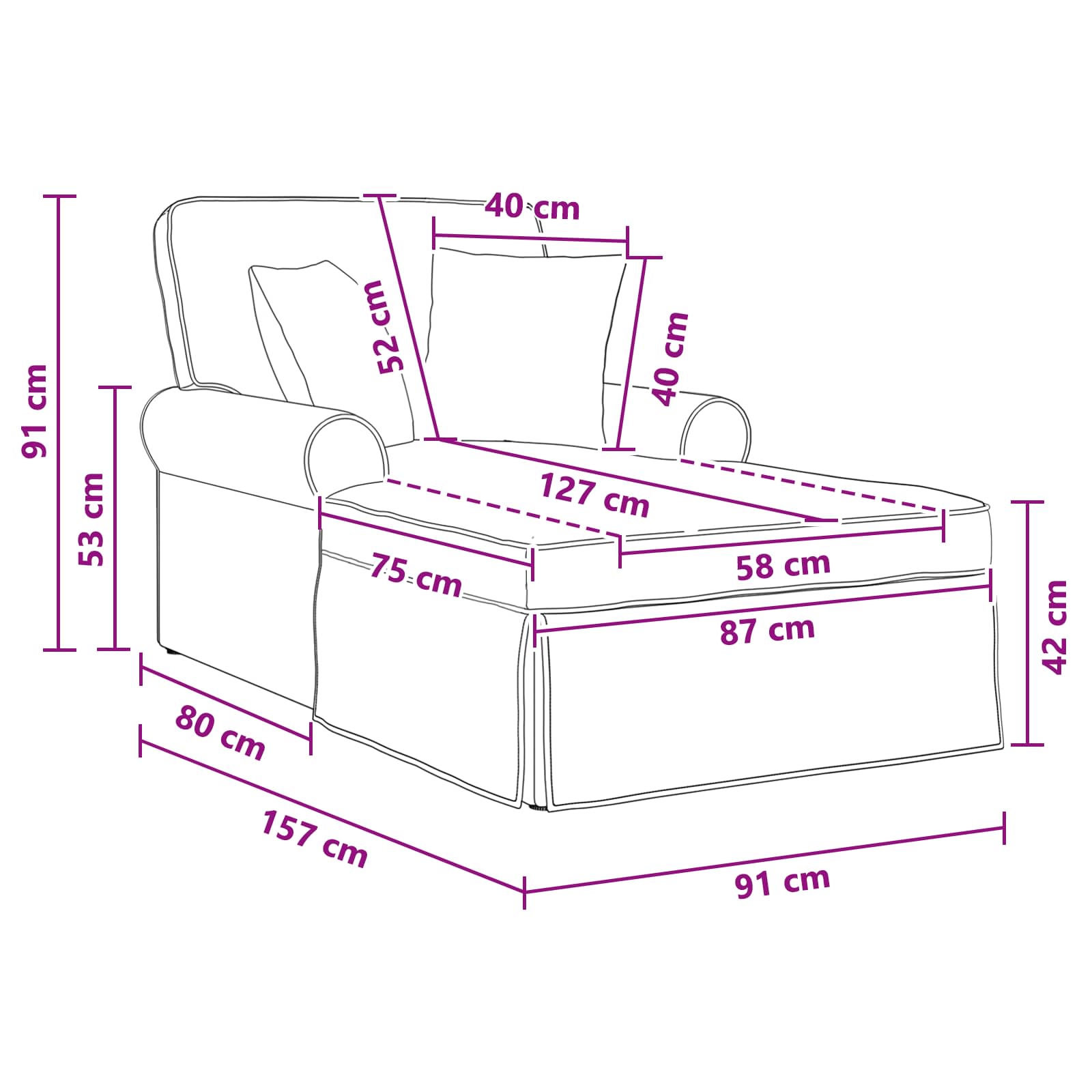 Chaise Lounge mit Rock mit Kissen Creme 157 x 91 x 91 cm ARES