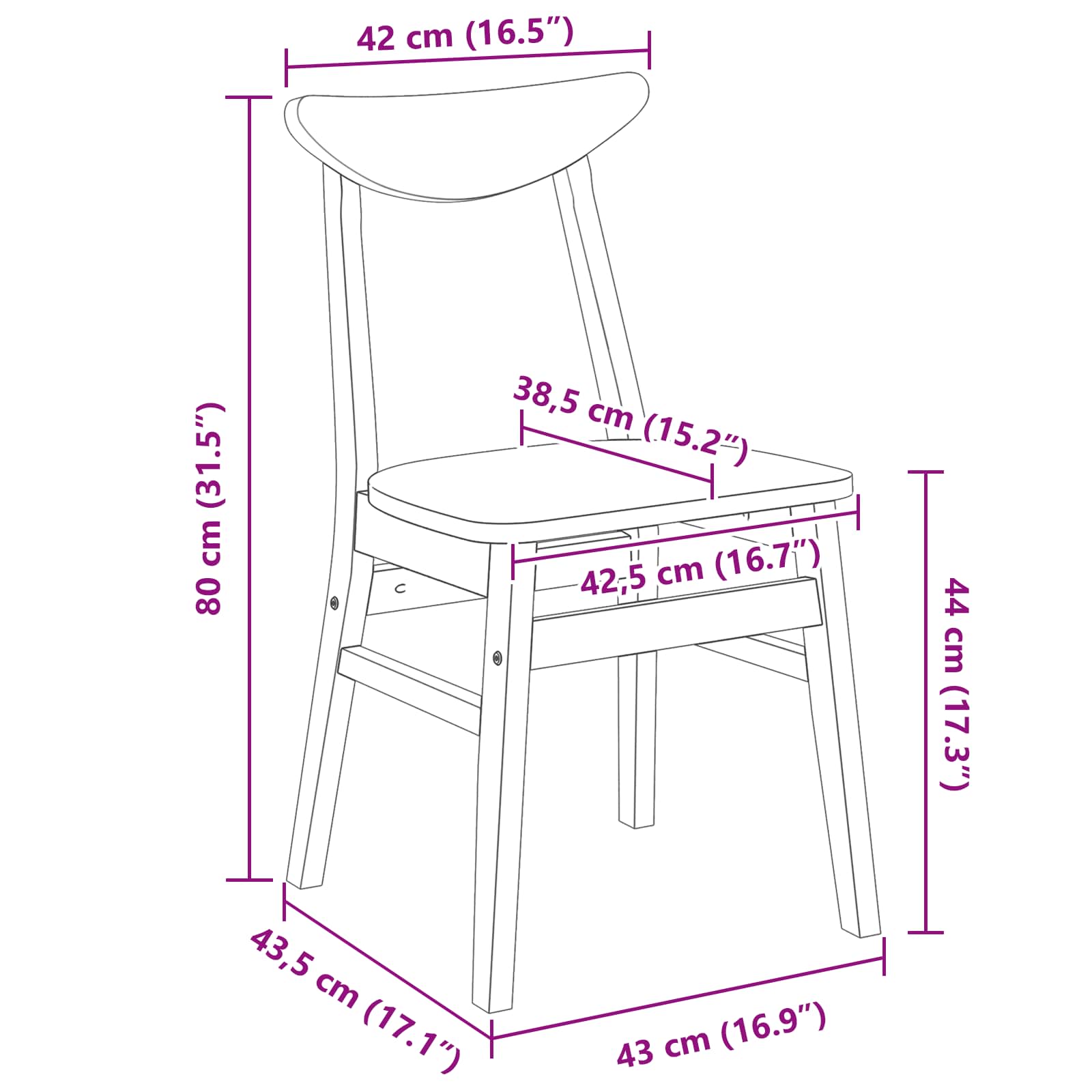 Esszimmerstühle 2 pcs Weiß 42 x 47.5 x 81 cm Massives Gummiholz