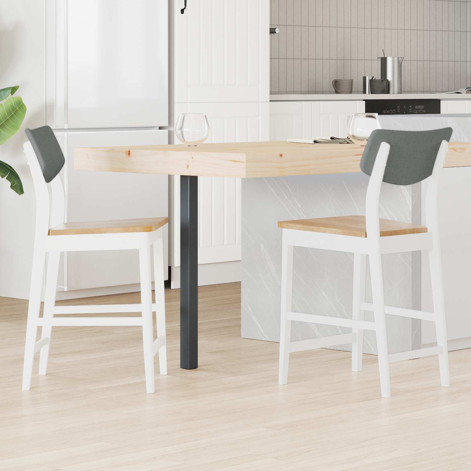 Esszimmerstühle 2 pcs Weiß 48 x 49 x 95 cm Massives Gummiholz