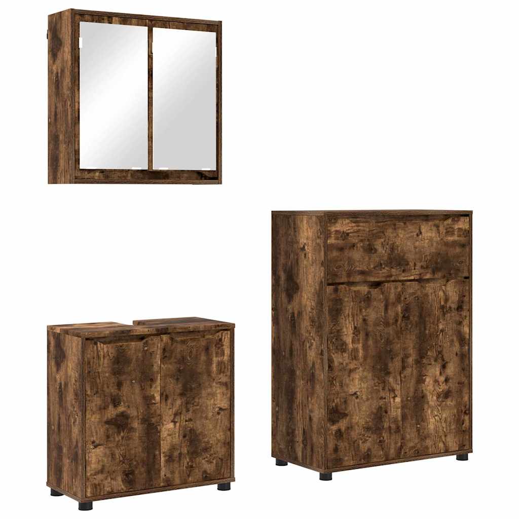 Badezimmermöbel-Set 3 pcs Geräucherte Eiche Holzwerkstoff