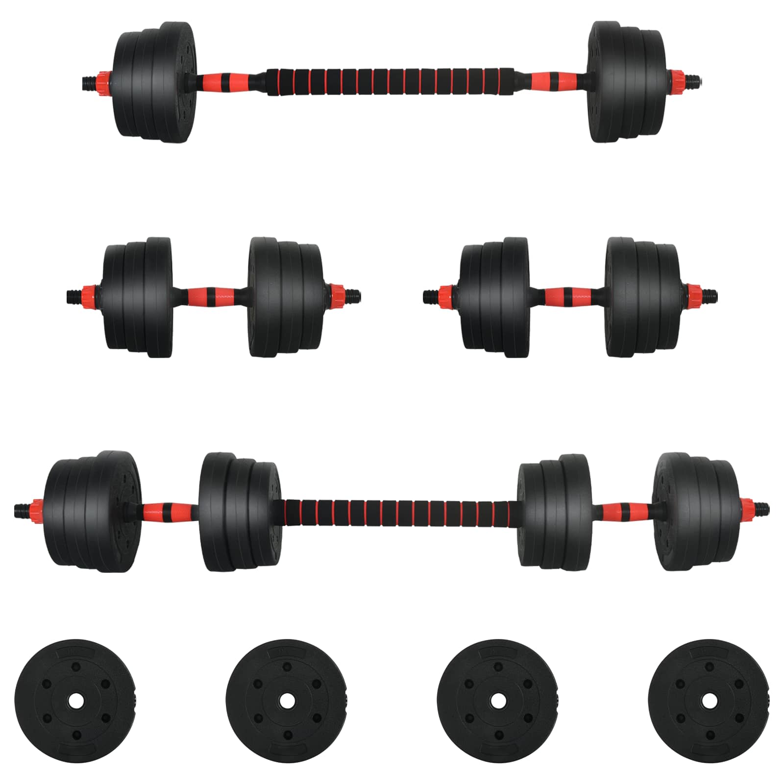 2-in-1 Hantelset 30kg Schwarz und Rot Zement und Eisensand