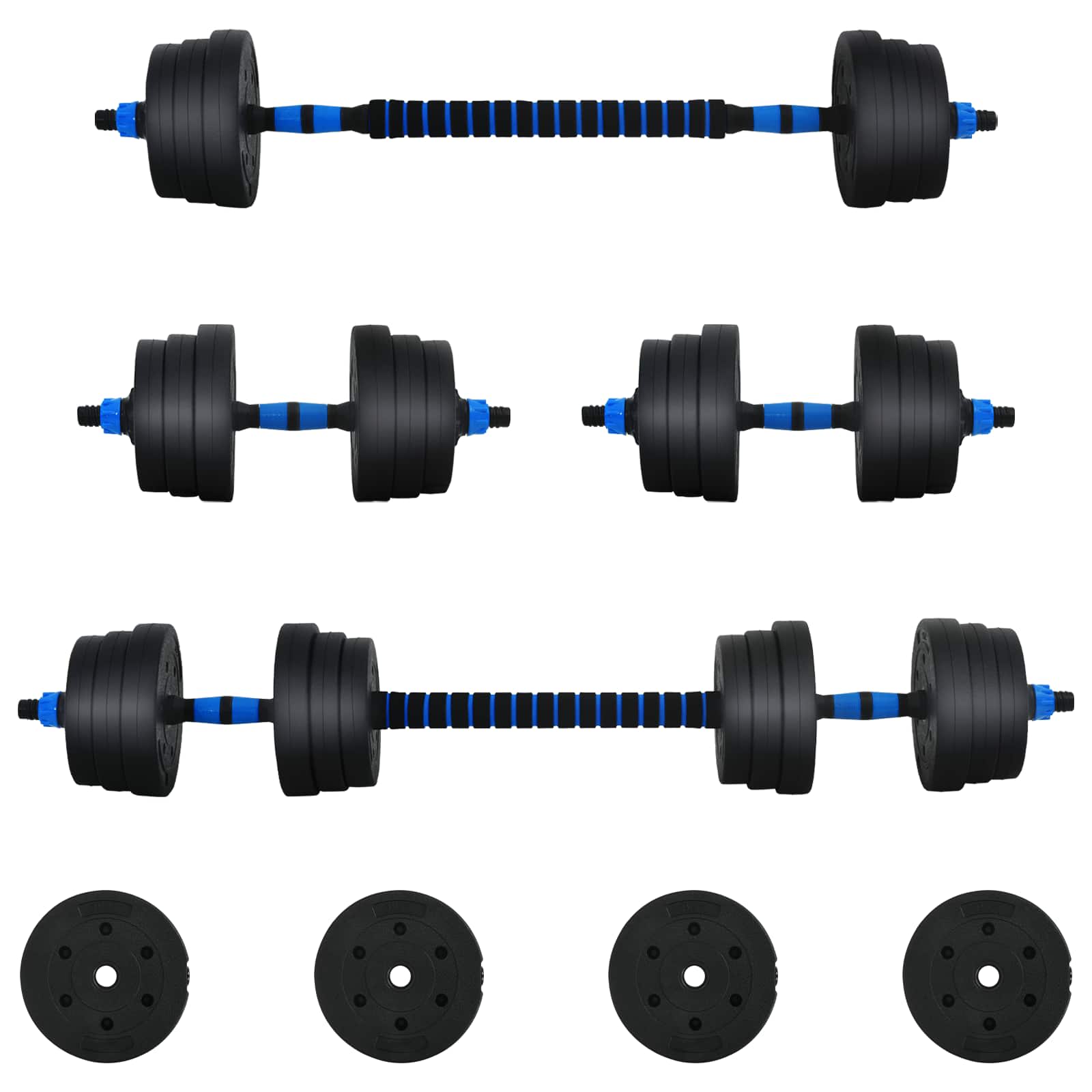 2-in-1 Hantelset 30kg Schwarz und Blau Zement und Eisensand