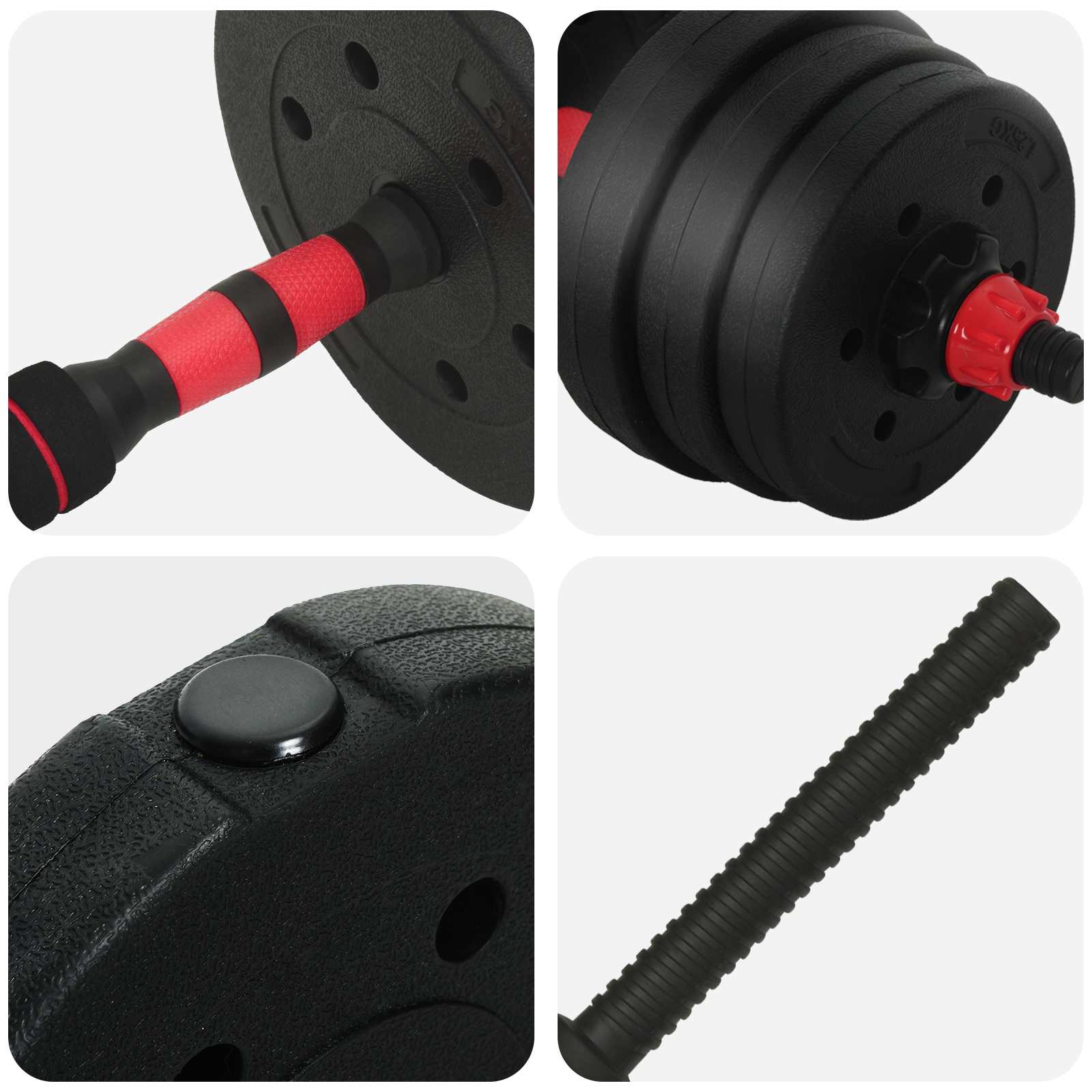 4-in-1 Hantelset 30kg Schwarz und Rot Zement und Eisensand