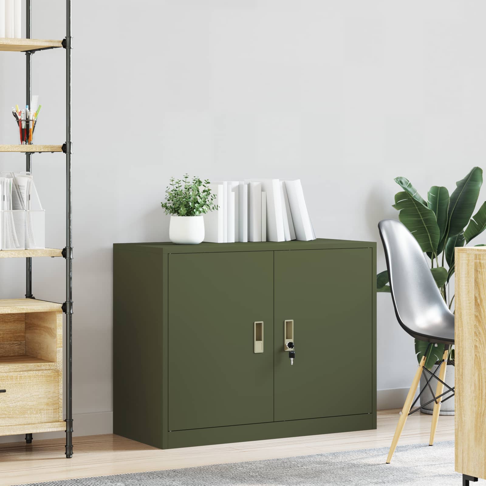 Aufbewahrungsschrank Olive Grün 90 x 40 x 70 cm Stahl