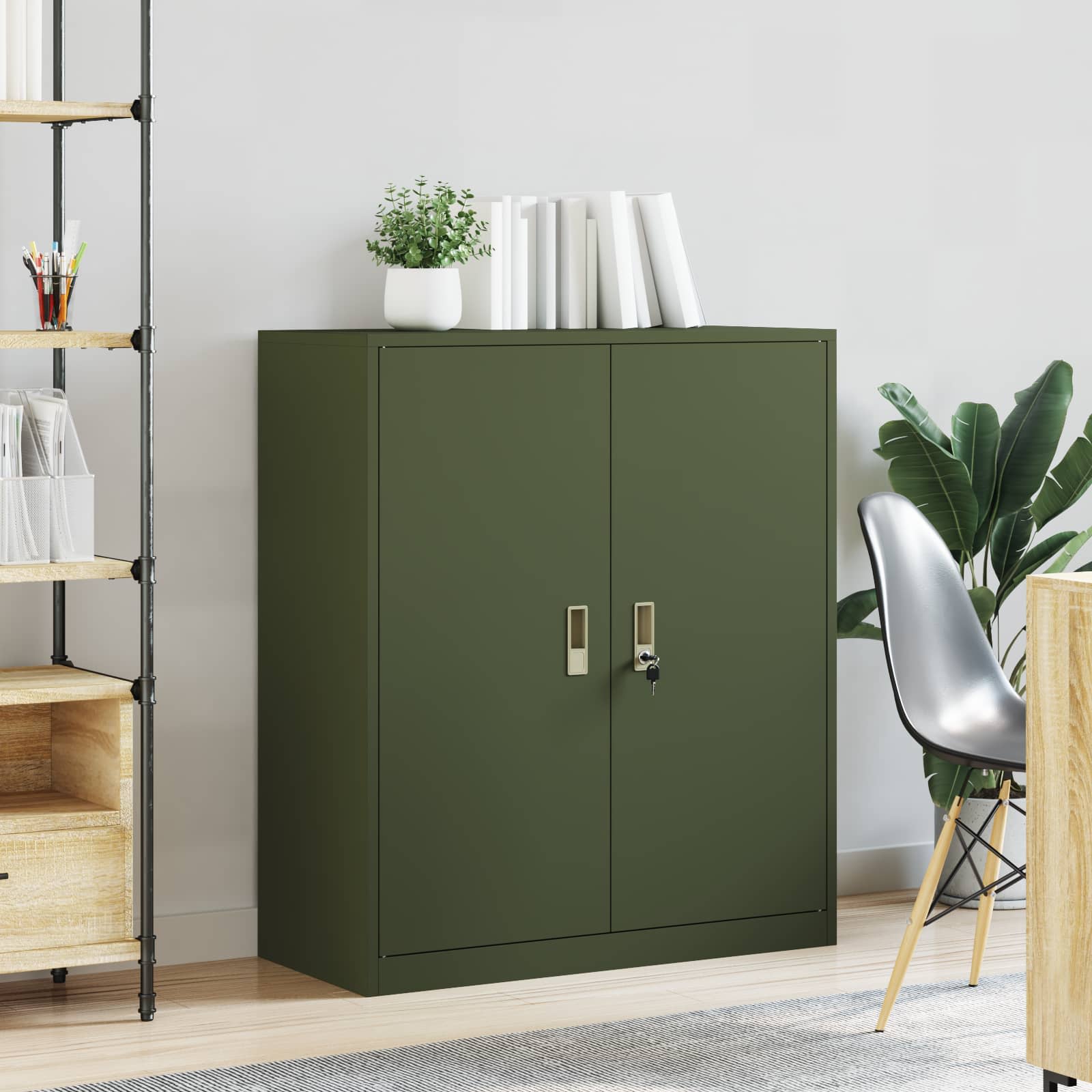Aufbewahrungsschrank Olive Grün 90 x 40 x 105 cm Stahl
