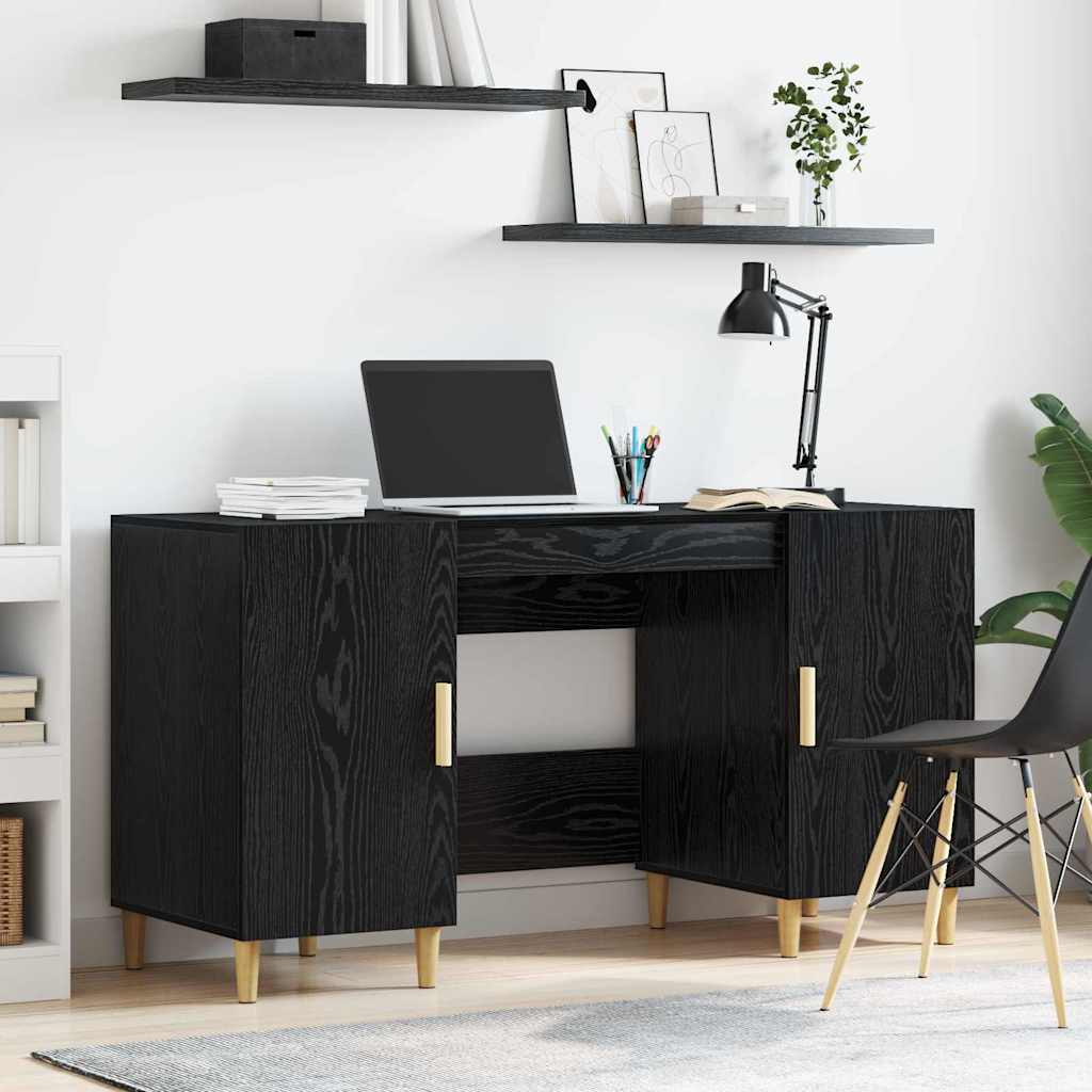 Schreibtisch mit Regal Schwarz Eichen-Optik 140 x 50 x 75 cm