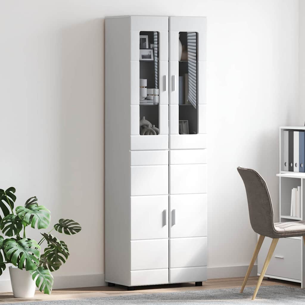 Highboard FLORIN Hochglanz Weiß 60 x 35 x 182 cm Holzwerkstoff