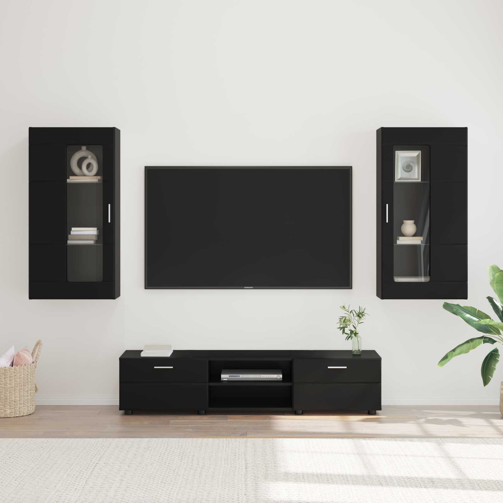 TV-Schrankset mit Schubladen FLORIN 3 pcs Schwarz Holzwerkstoff