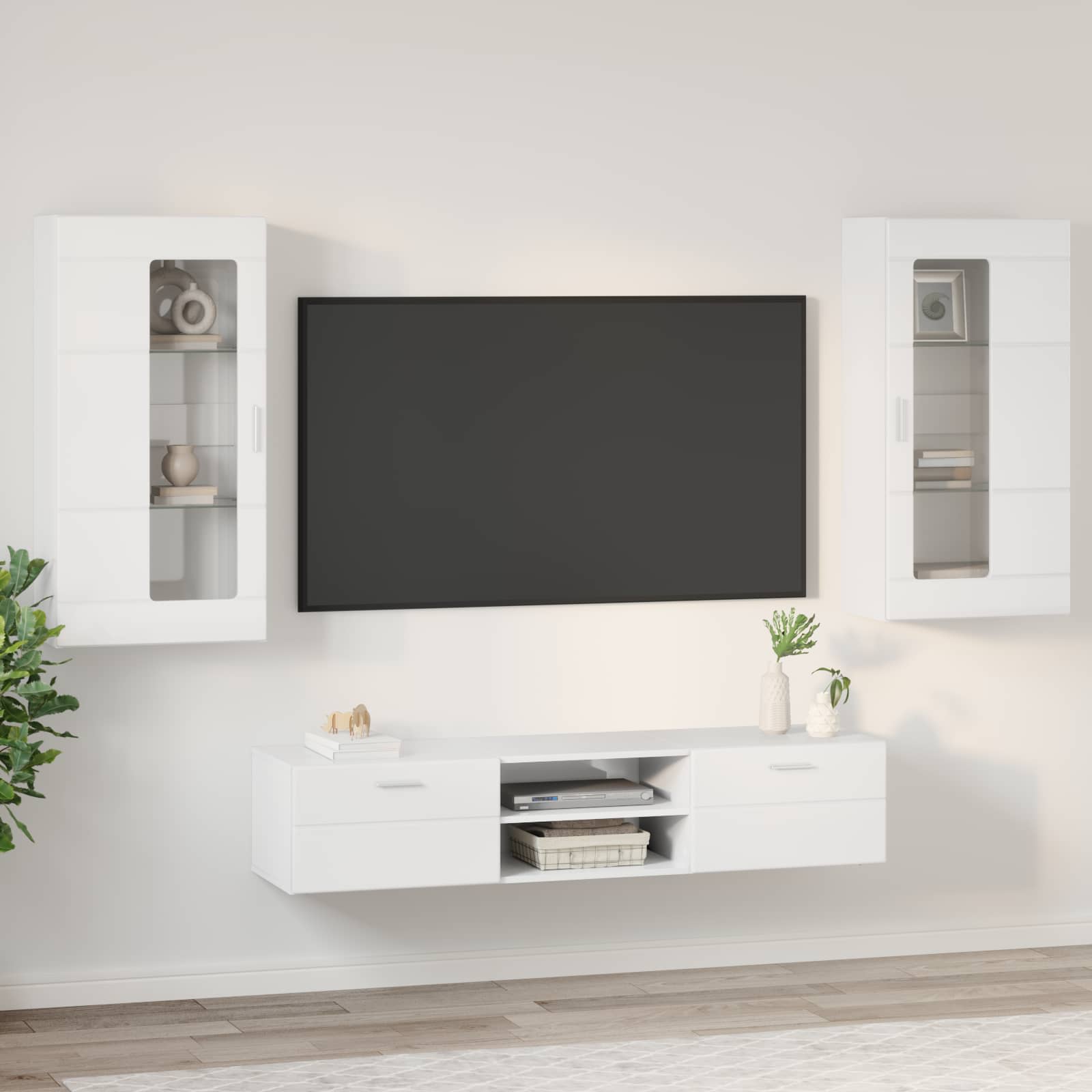 TV-Schrankset mit Tür FLORIN 3 pcs Hochglanz Weiß Holzwerkstoff