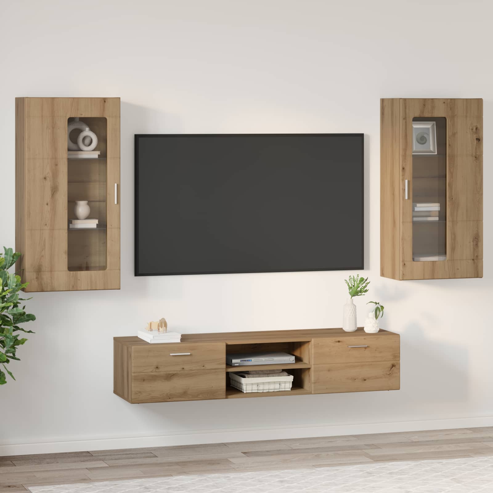 TV-Schrankset mit Tür FLORIN 3 pcs Artisan-Eiche Holzwerkstoff