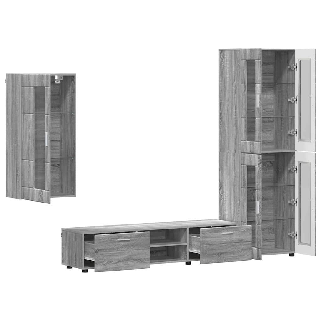 TV-Schrankset mit Tür FLORIN 3 pcs Graues Sonoma Holzwerkstoff