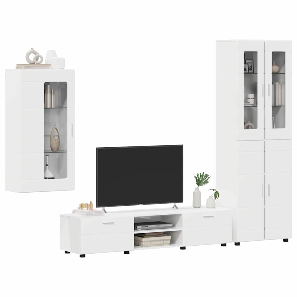 TV-Schrankset mit Tür FLORIN 3 pcs Hochglanz Weiß Holzwerkstoff