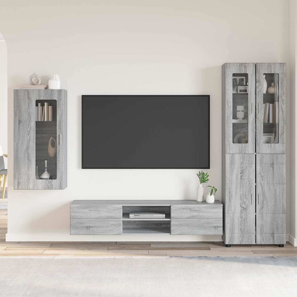 TV-Schrankset mit Tür FLORIN 3 pcs Graues Sonoma Holzwerkstoff