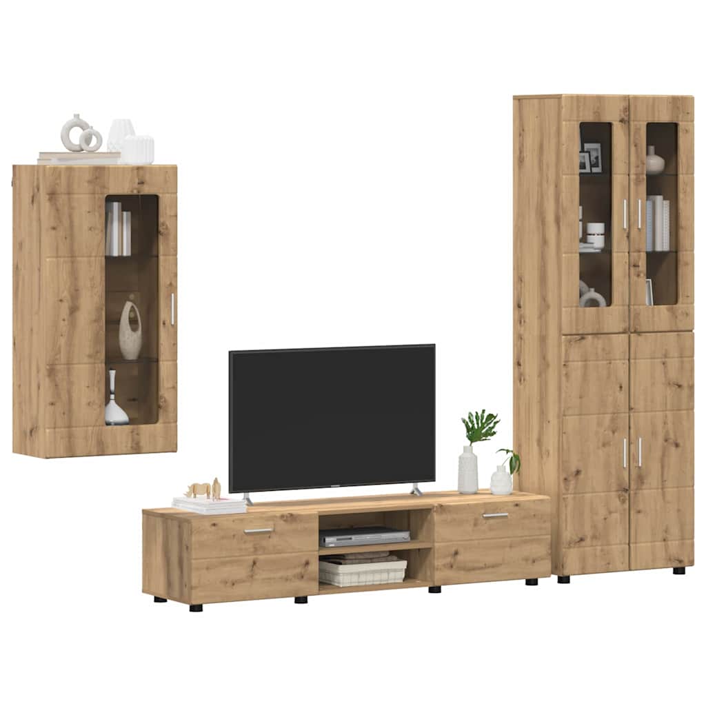 TV-Schrankset mit Tür FLORIN 3 pcs Artisan-Eiche Holzwerkstoff